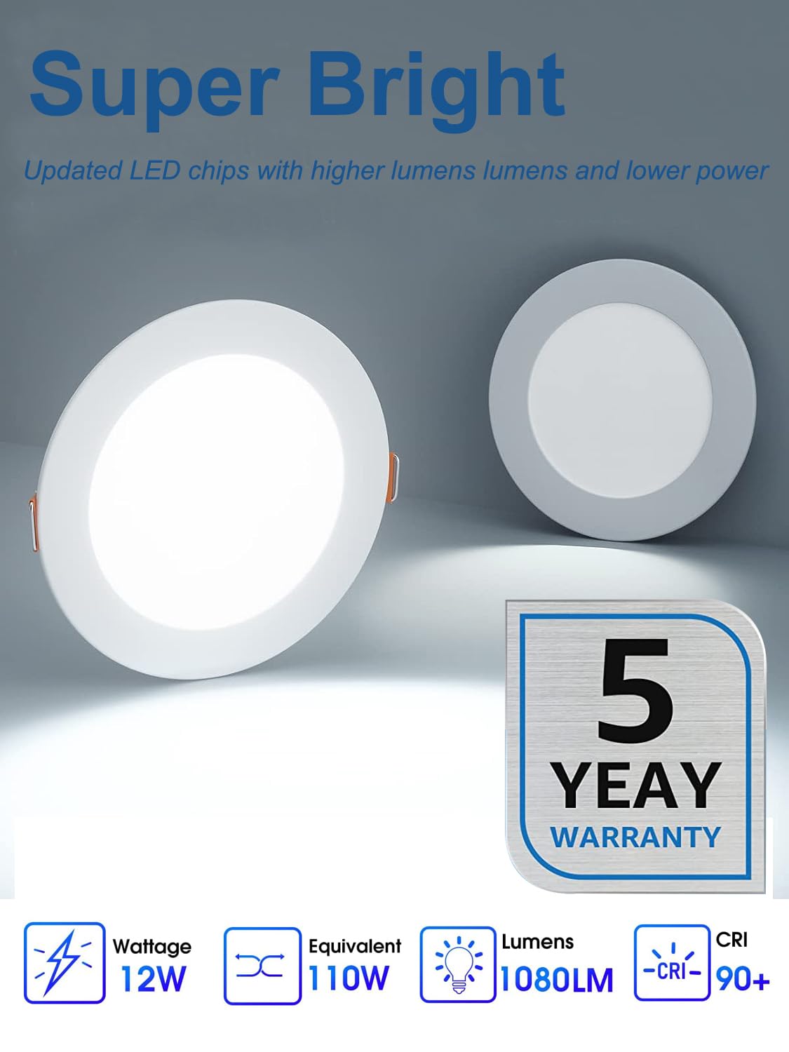 Linluxstar 24 Pack 6 Inch Ultra-Thin Led Recessed Ceiling Light With Junction Box, 6500K Daylight Celinglight 12W 110W Eqv, Can Lgihts,Led Downlight, 1050Lm High Brightness (6500K-24Pack, 6 Inch)