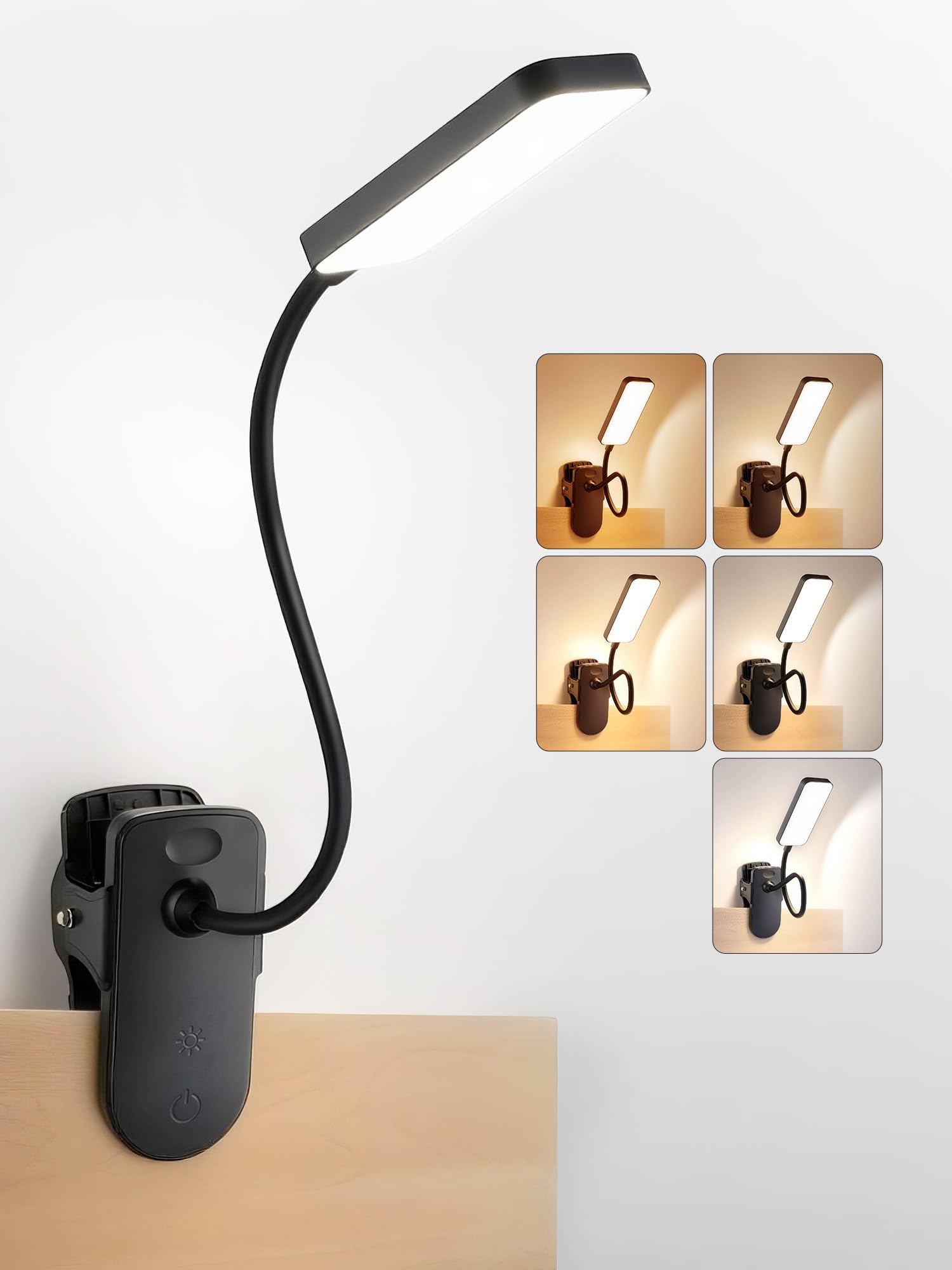 ReinHoo Clip on Light,9 Brightness+5 Color Rechargeable Desk Lamp,4000mAh Battery Operated Lights,450 Lumen 48 LED Desk Lamp wit