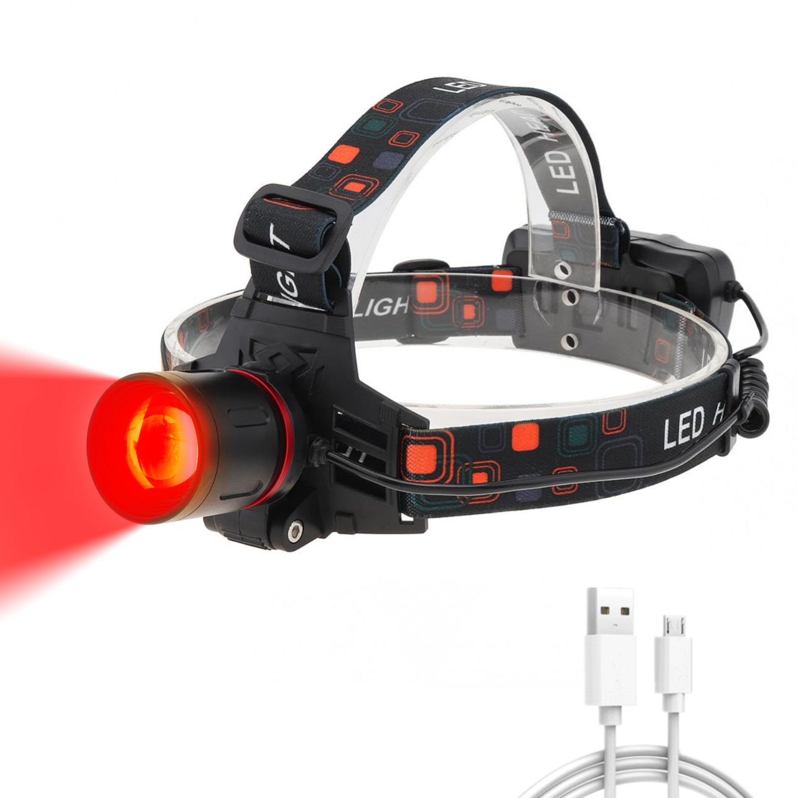 WINDFIRE Red Light Headlamp, Rechargeable Red Hunting Lights Headlight with 3 Lighting Modes, Zoomable, IPX4 Water Resistance Re
