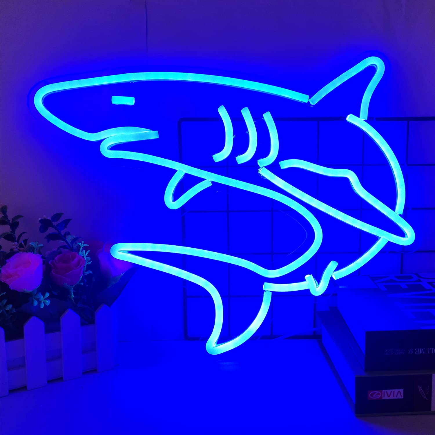 Dimmable Shark Neon Signs For Wall Decor,Large Reusable Shark Neon Light Sign For Boys Gifts Living Game Room Shop Hotel Bar Birthday Party Decor Lifelike Shark Night Light 16.5X13.5 Blue