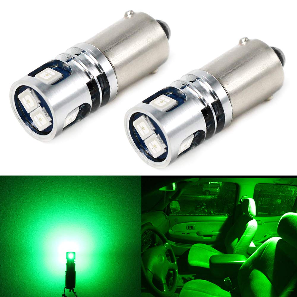 PHINLION LED Bulbs 5-SMD BA9 BA9S 1891 1893, Green, Aluminum, for Dome, Map, License Plate Lights