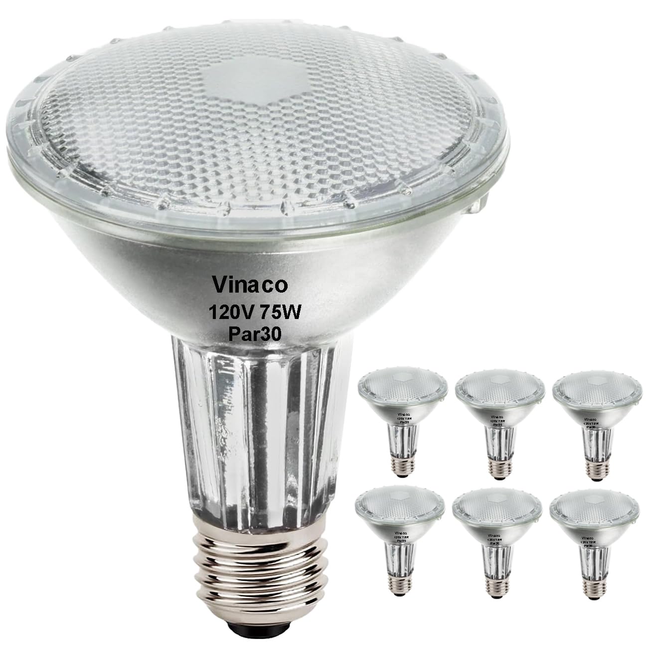 Vinaco Par30 Long Neck 75W, 6 Pack Long Lasting Par30 Halogen Flood Light Warm White 2800K, Par30 Dimmable, High Output Par30 Fl