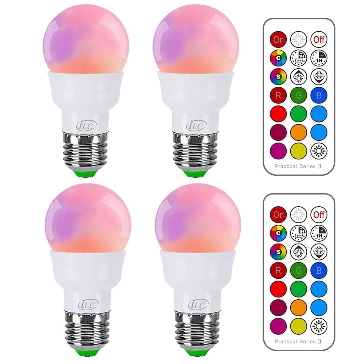 ILC RGB LED Light Bulb, Color Changing, Dimmable, 5W E26, 450LM, 4 Count, Cold White