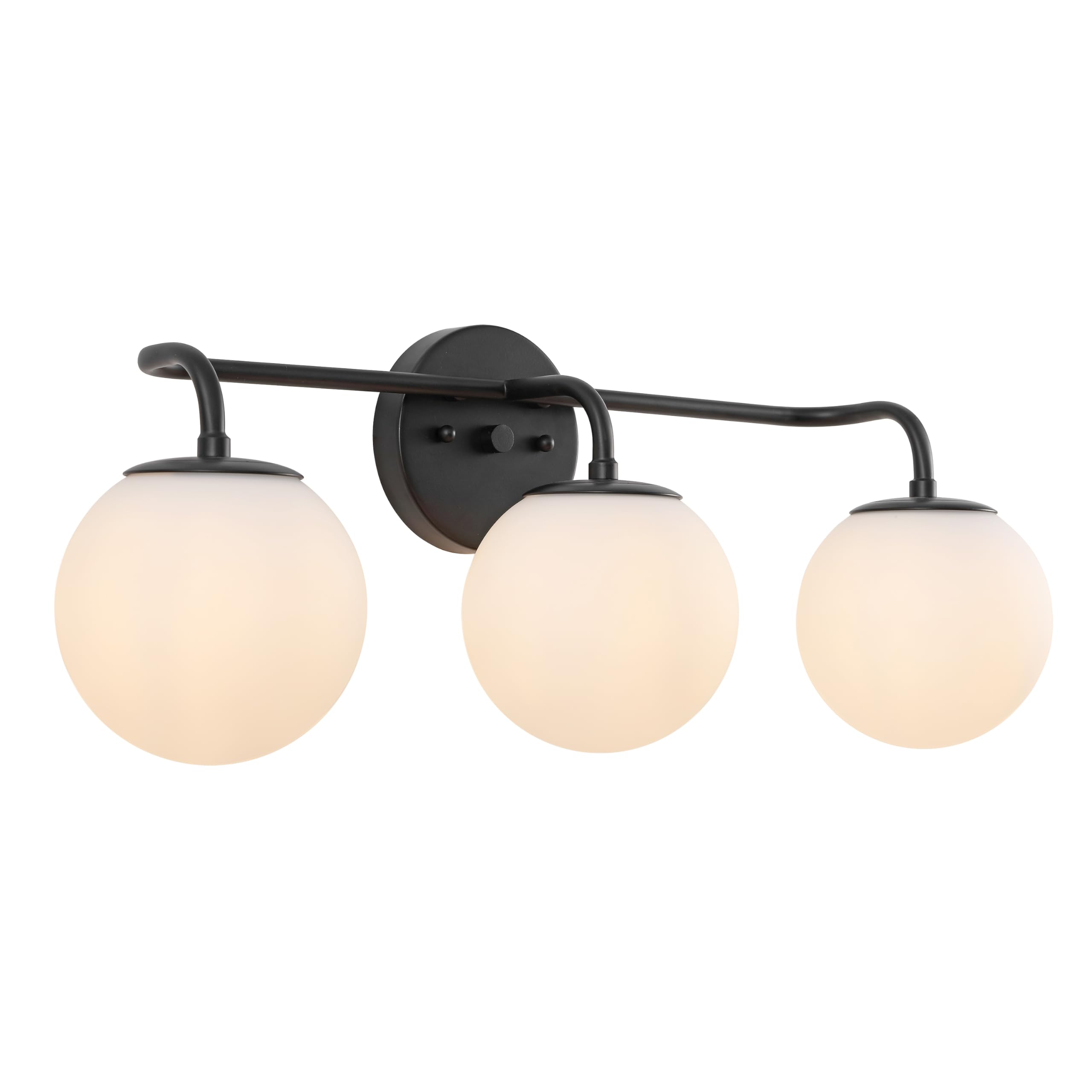 JONATHAN Y 25 Black Modern Globe Wall Sconce Vanity Light for Bathroom, White Frosted Glass Shade, Midcentury Parisian Bistro Wa
