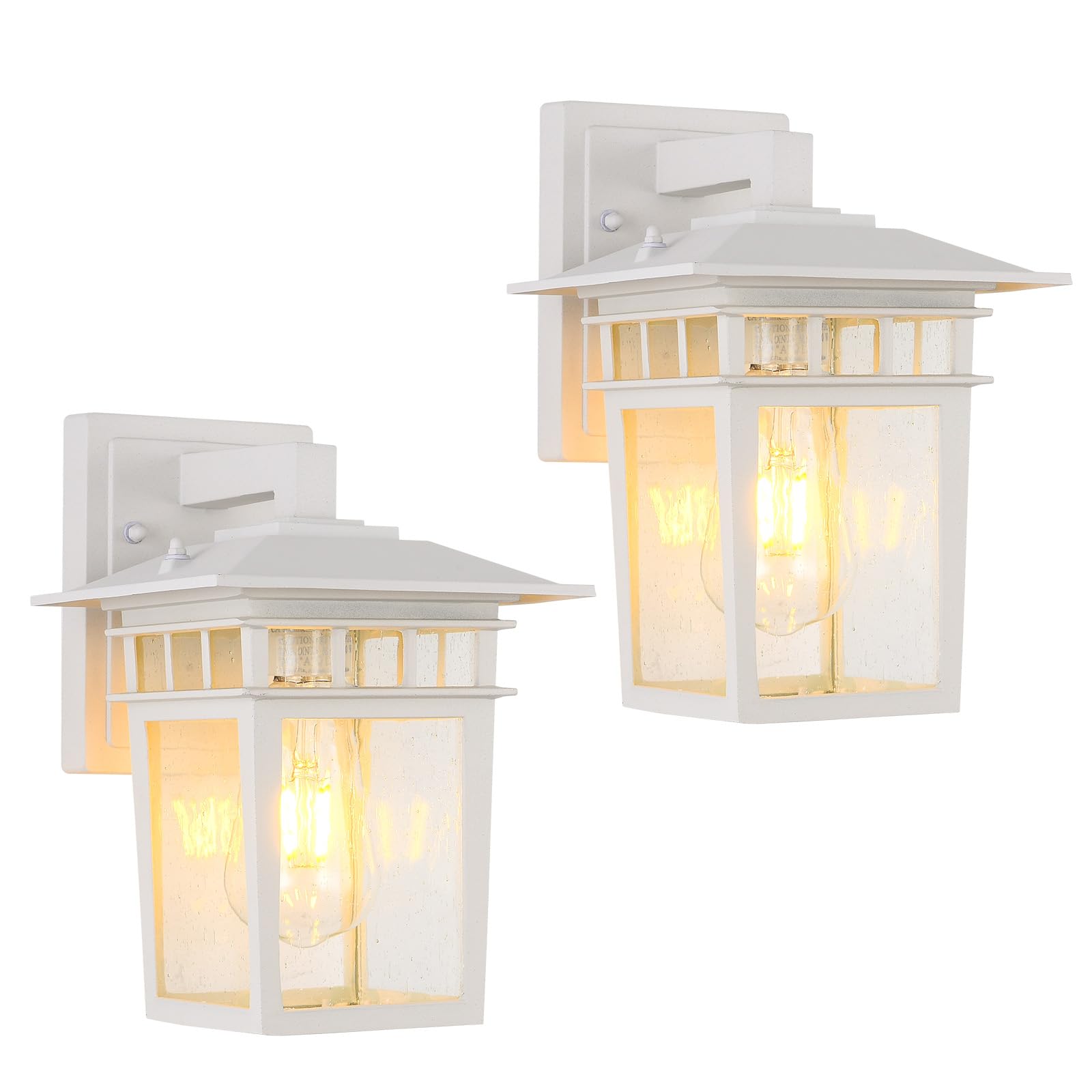 Smeike Outdoor Wall Lantern, Exterior Lighting Fixtures Wall Mount, 2 Pack White Outdoor Sconces with Seeded Glass, Exterior Por