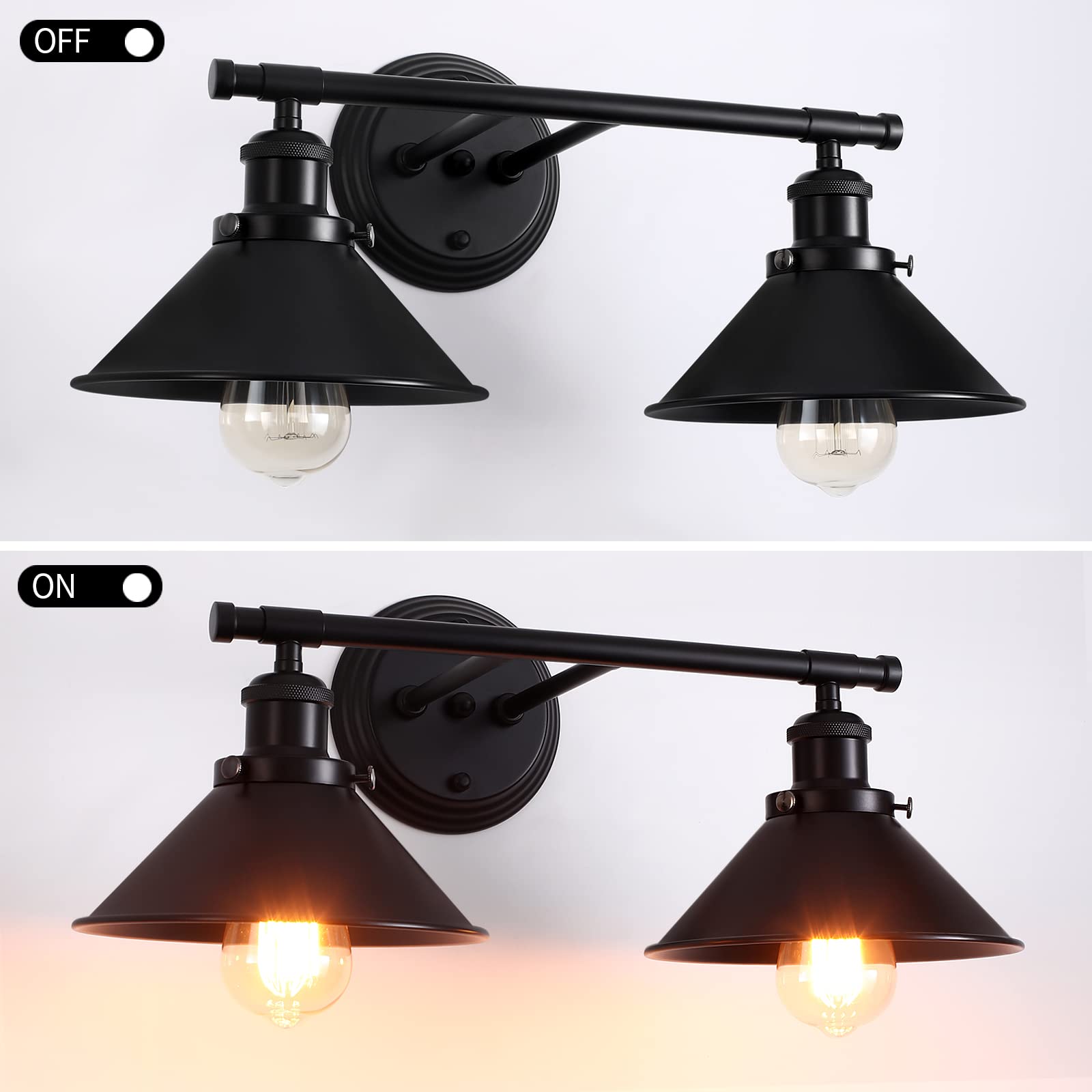 Toulmj Bathroom Light Fixtures Farmhouse Vanity Lights, 2 Light Bathroom Lighting Fixtures Over Mirror Bathroom Wall Sconces With Metal Shade, Matte Black Vanity Lights For Bathroom (19.48'')