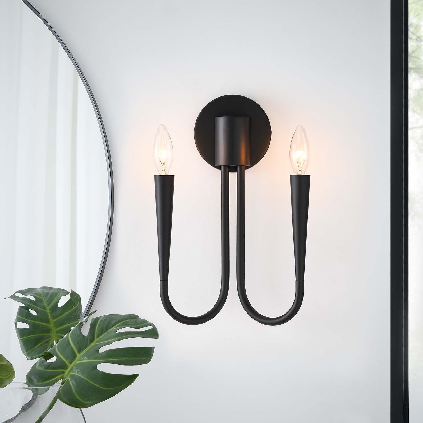 Modway Penrose 2-Light Wall Sconce, Black Iron, 9 x 4 x 13.5, Model EEI-5666-BLK