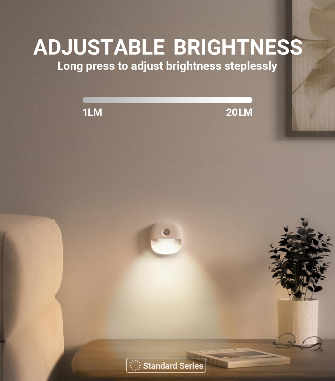 Lyridz Rechargeable Night Light, Motion Sensor Battery Night Light, Mini Stick-On Led Closet Cold Warm Night Light, 1-20Lm Dimma