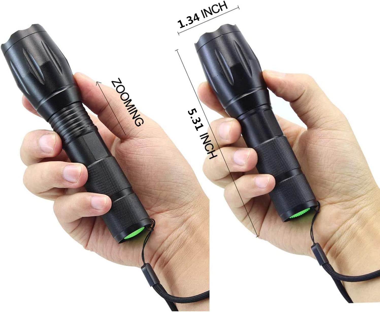 Whaply LED Flashlights, 2 Pack Tactical High Lumens Waterproof with 6 AAA Batteries, Zoomable, 5 Modes for Camping & Emergency