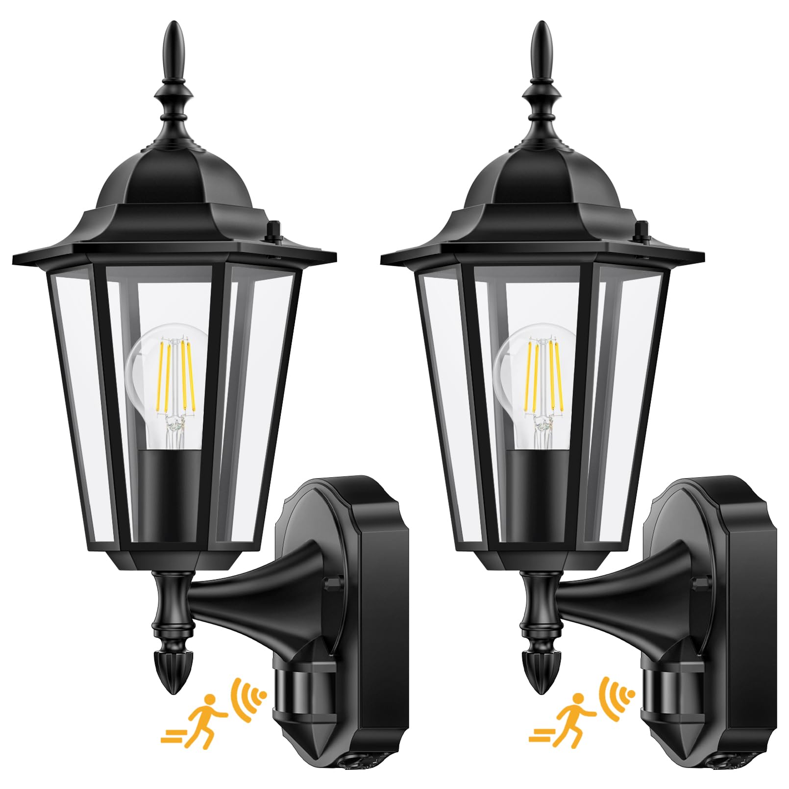 Lamomo Motion Sensor Outdoor Lights, 100% Waterproof Aluminum, Dusk to Dawn, 2 Pack, Black