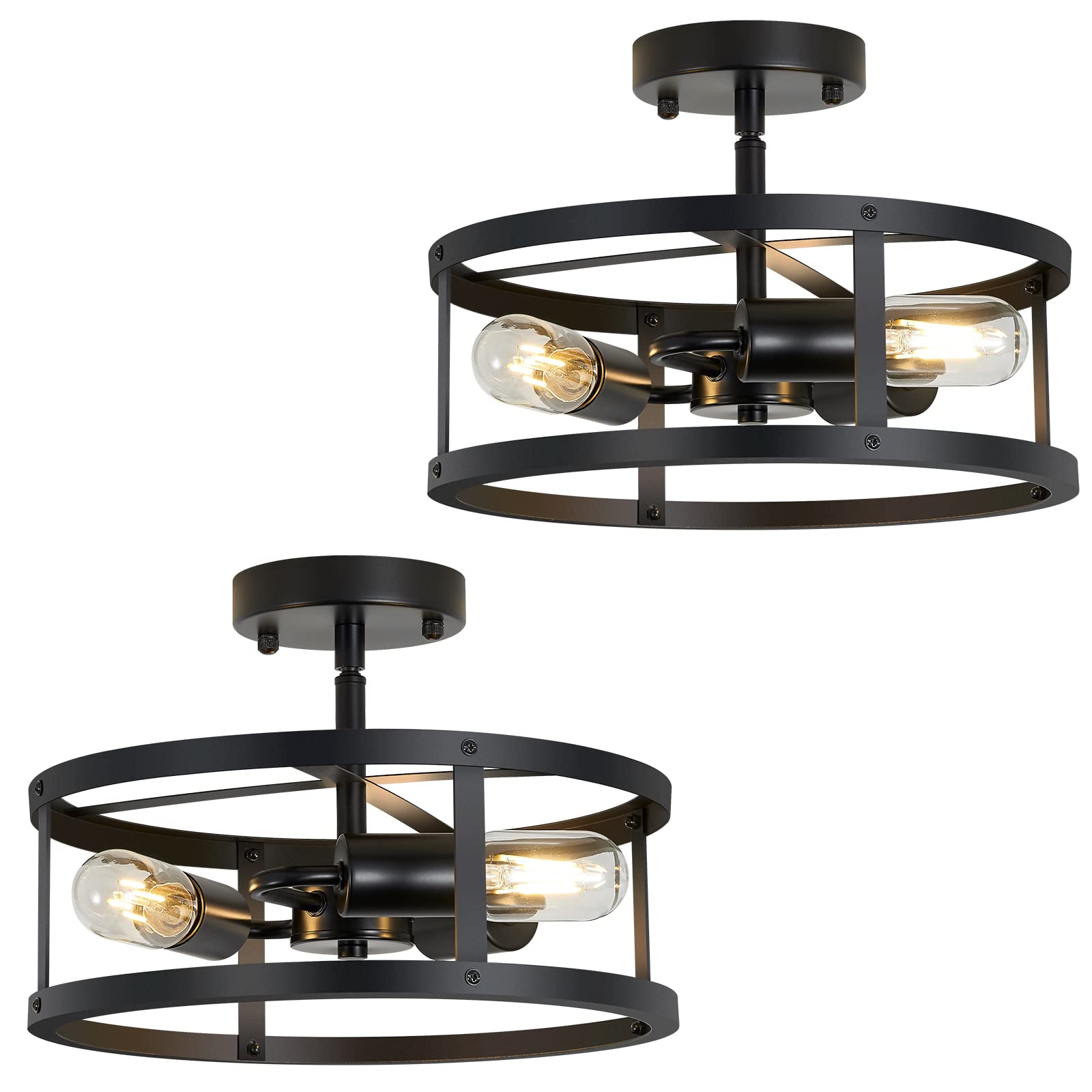 SKEJAO Semi Ceiling Light Fixture,3-Light Black Flush Mount Ceiling Light,13 Inch Hallway Light fixtures Ceiling,Light Fixtures 