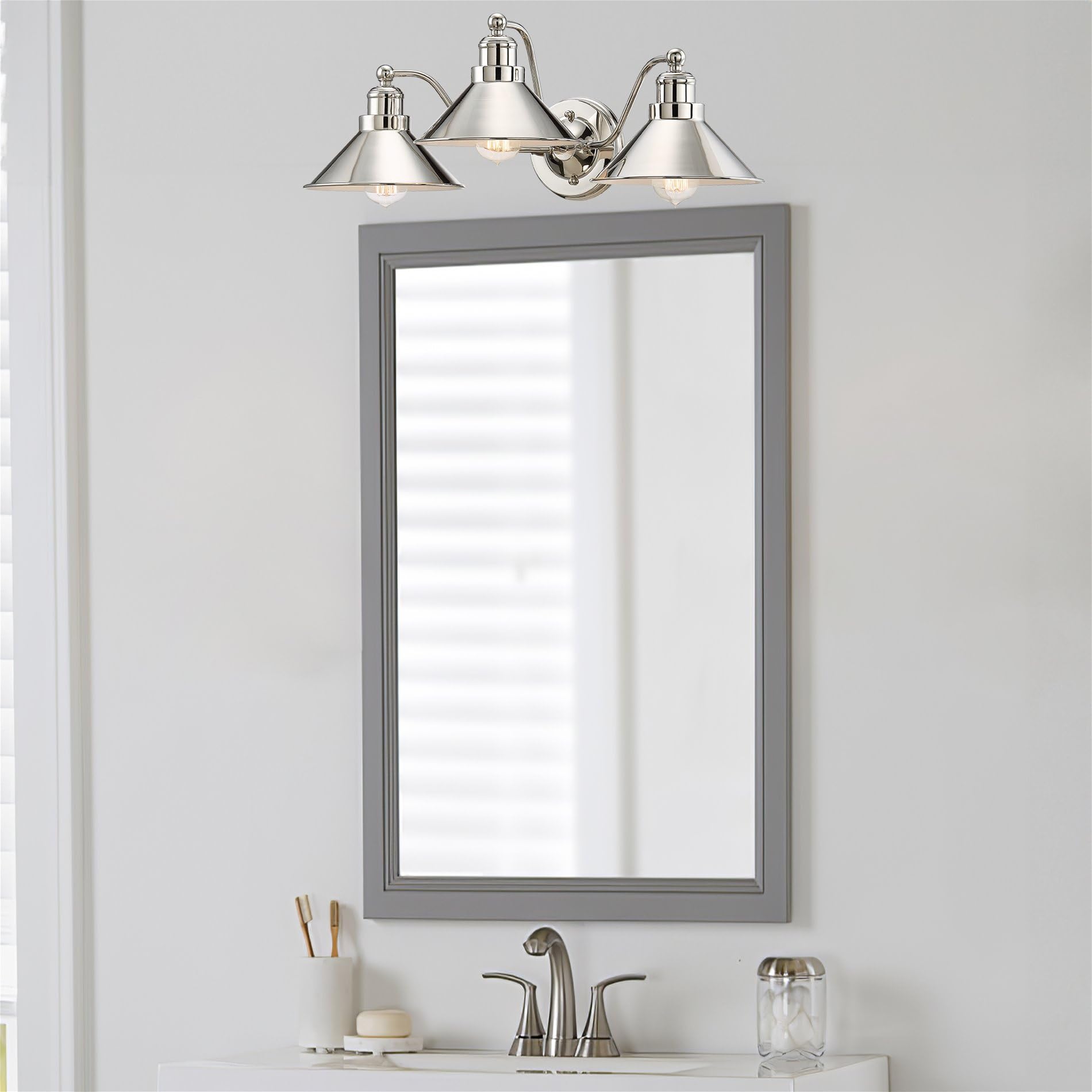 Kira Home Welton 3-Light Bathroom Light, 25.5 Polished Nickel, Metal, Modern Farmhouse Vanity Fixture, Model Rv-Wb4833-Pn