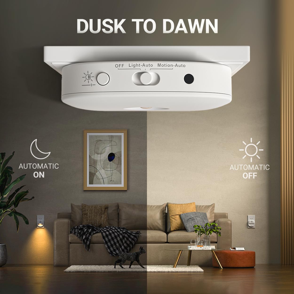 Lyridz Plug-in Night Light with Motion Sensor, Dimmable Warm White, 1-50lm Brightness, 2 Pack, Model A5101