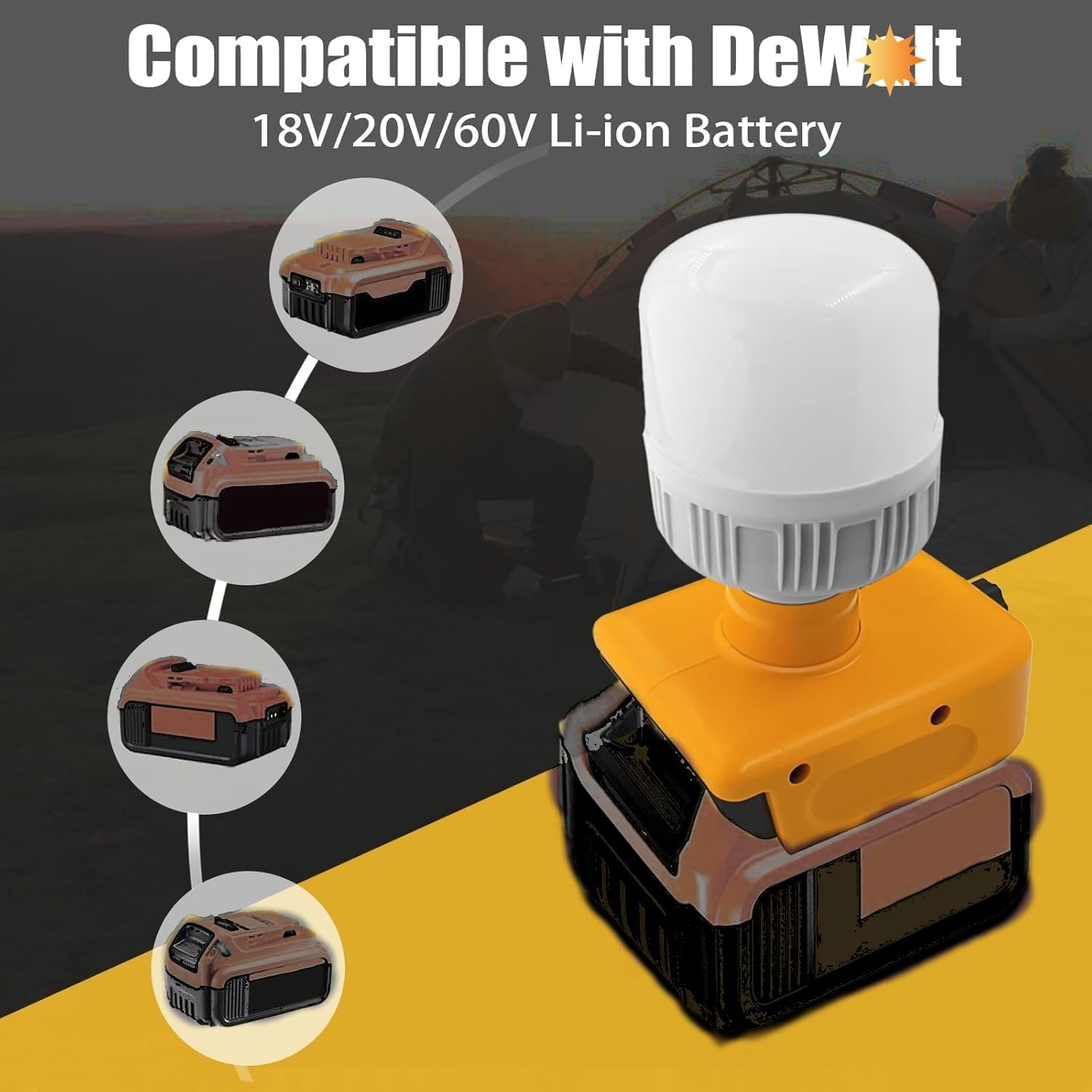 Cordless Led Work Light For Dewalt With E27 Led Bulb, 12W 1300Lm Super Bright Led Lamp Emergency Light For Dewalt 20V Battery Fo