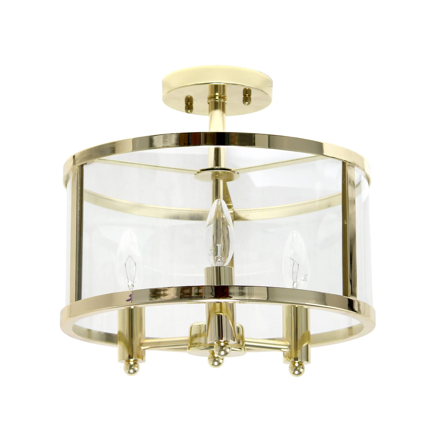 Elegant Designs FM1005-GLD 3-Light Semi-Flushmount Ceiling Light, 13in Gold Glass Shade, Traditional Farmhouse Industrial Style