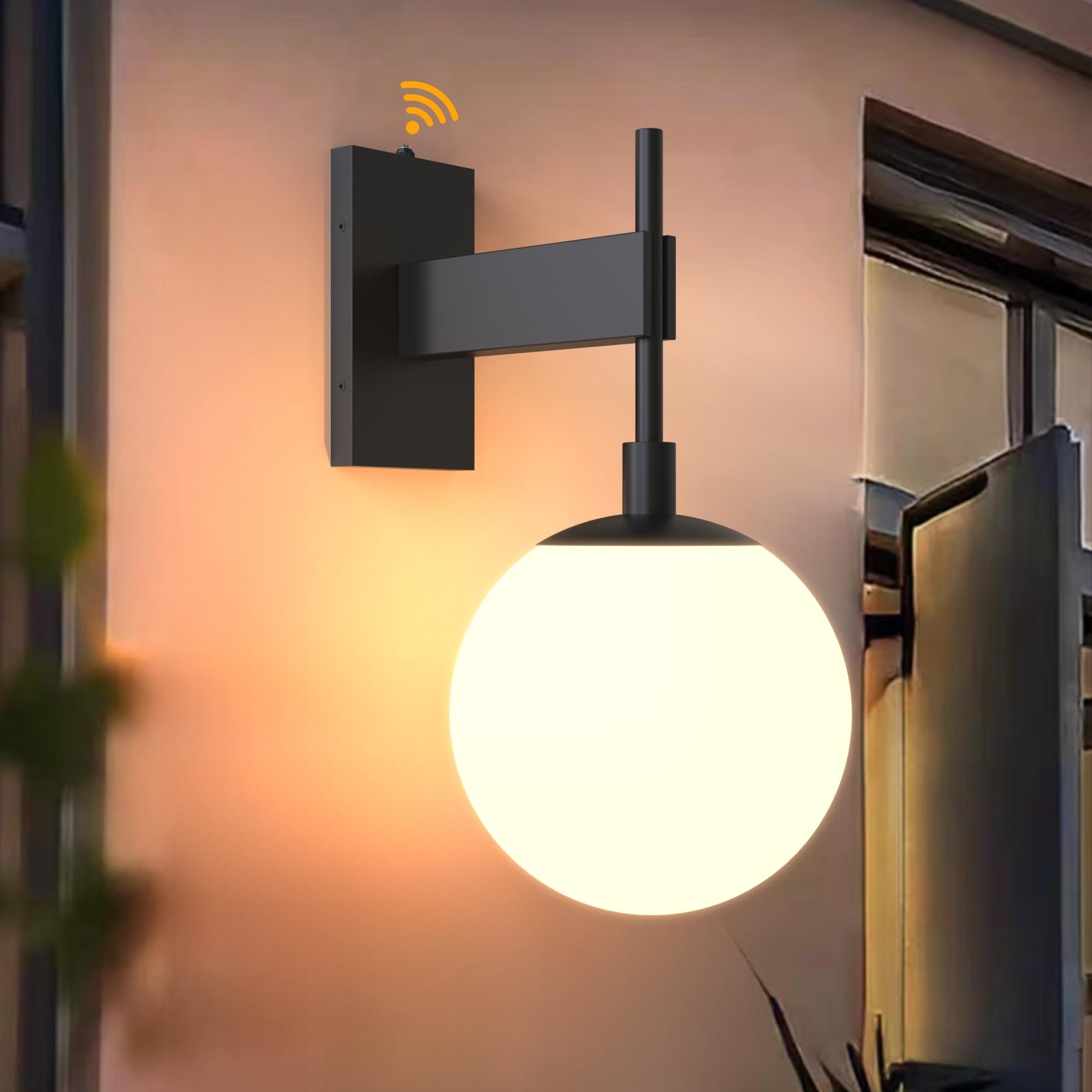 Hyunbae Dusk to Dawn Outdoor Wall Sconces, Modern Exterior Sensor Front Porch Light, 18.1 Globe Large Outdoor Wall Lighting, Wat