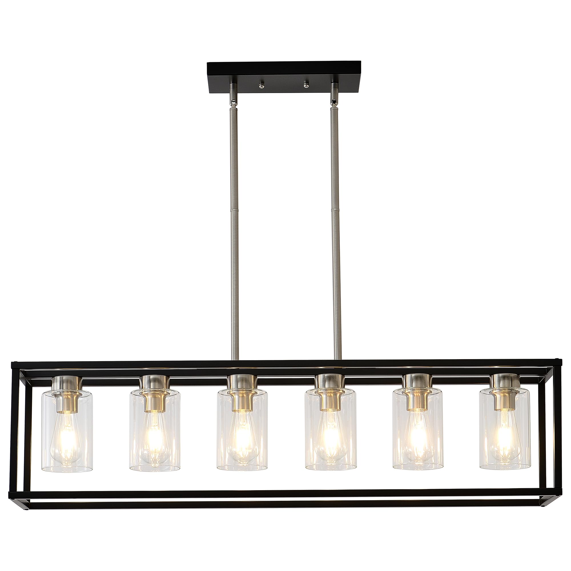 XILICON Dining Rooms Brushed Nickel Chandeliers, Brushed Nickel & Black Kitchen Island Farmhouse Lighting Fixture Industrial Rus