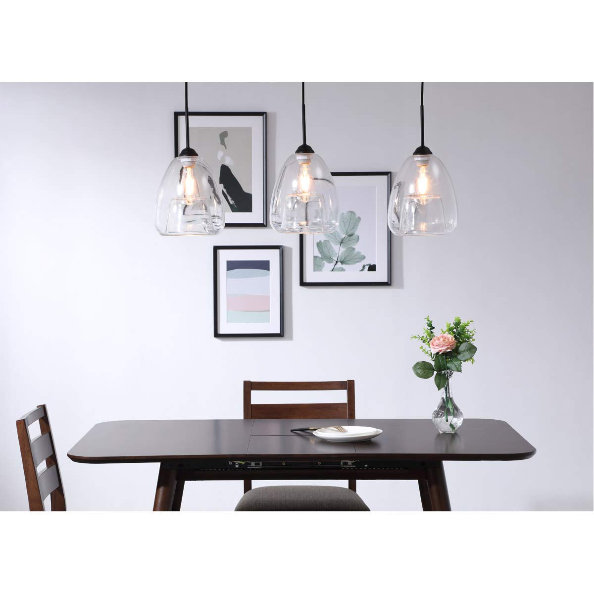 Living District Kason 3-Light Mid-Century Metal Pendant in Black and Clear