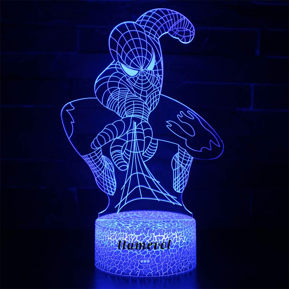 Spiderman Toys Kids Night Light Superhero Christmas Gift Birthday 3D Illusion Lamp for Kid Girl Boy Web Shooter 7 Color Remote C