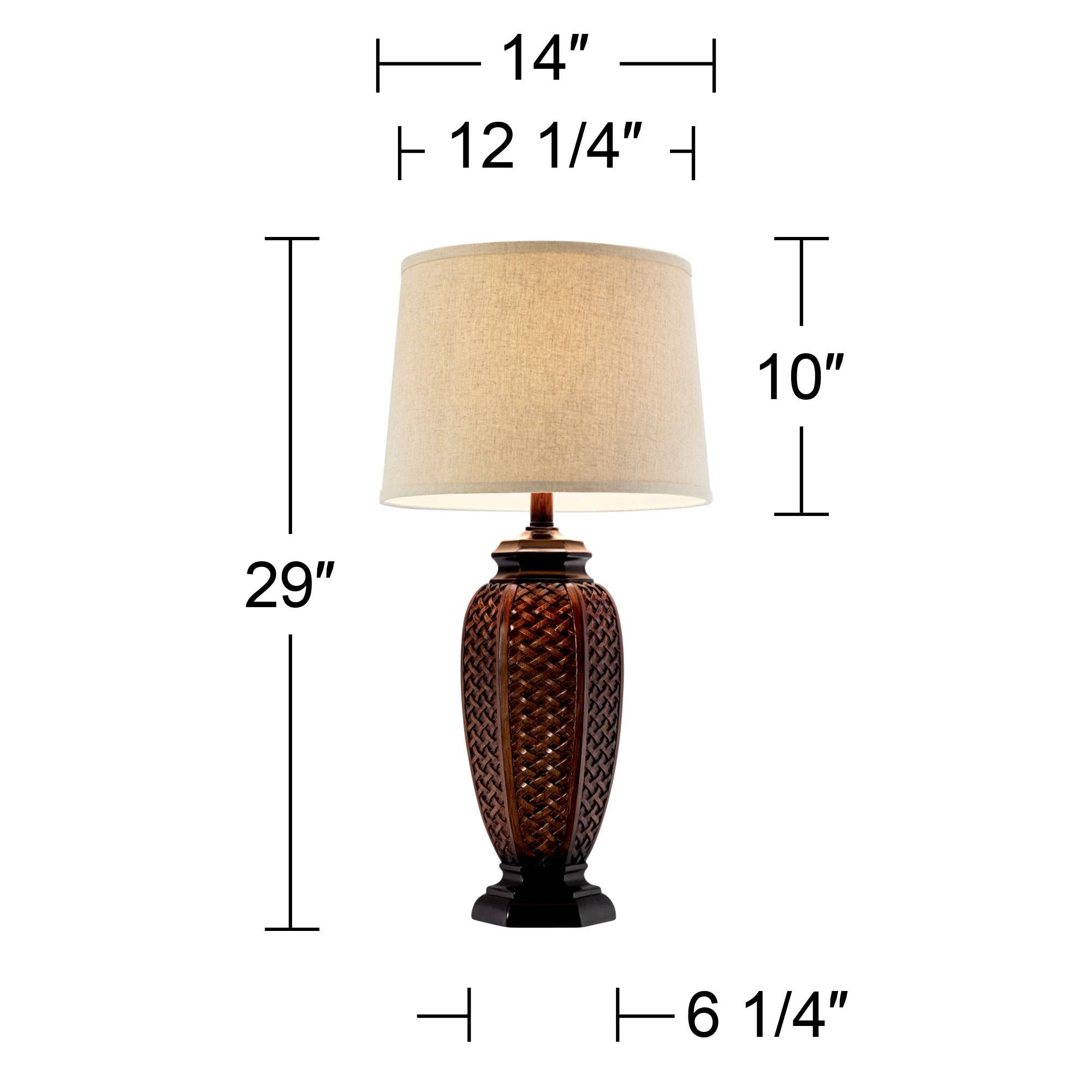 Regency Hill Tropical Table Lamp 29" Tall Beige Linen Drum Shade Faux Wicker for Living Room, Bedroom, Office, Entryway