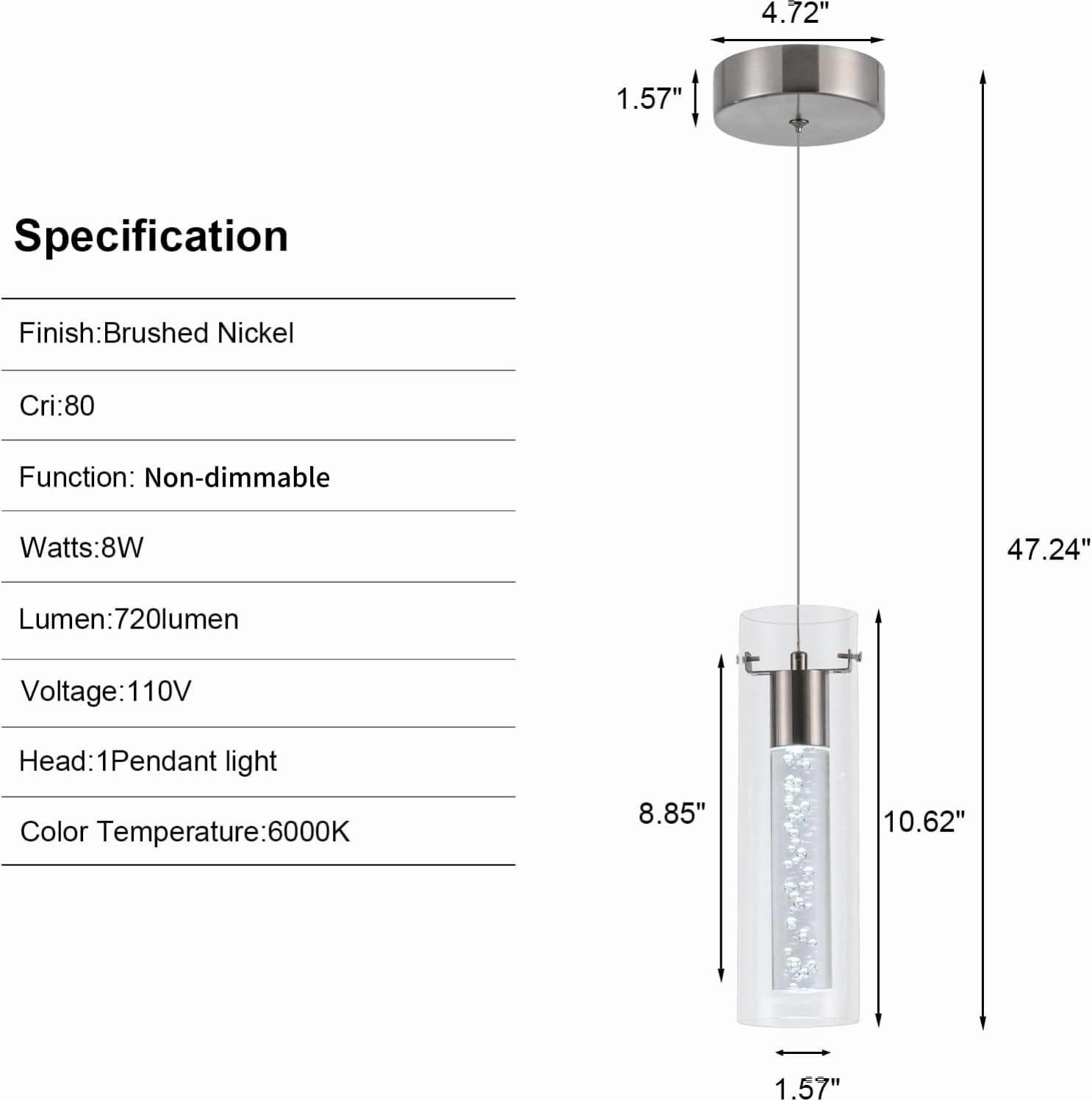 votag Modern Pendant Lighting 3-Pack 24W LED Chandelier Brushed Nickel Model PI-0172A1-24W