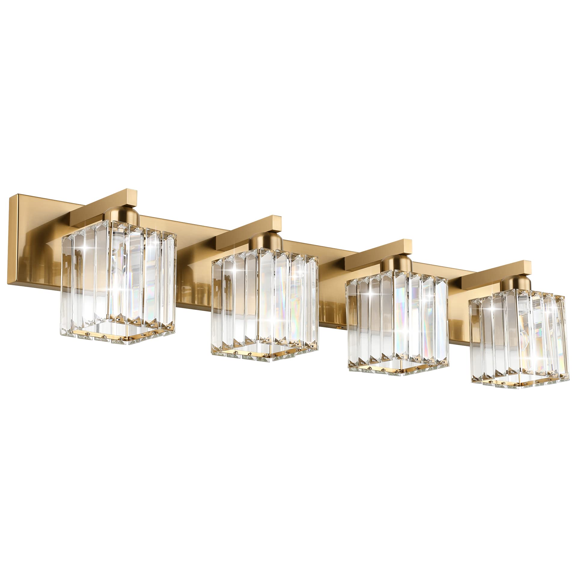 Aipsun Bathroom Lighting Fixtures Modern Crystal Vanity Light 4-Light Brass Square Shade Model 8461
