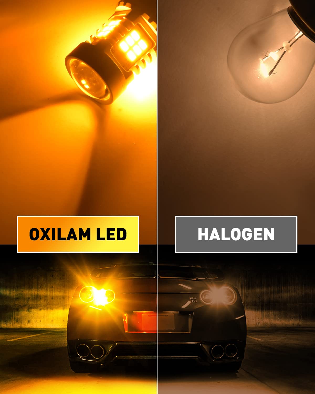 OXILAM LED Bulbs for Turn Signal Lights, Amber Yellow, BAU15S, Built-in Load Resistor, 2800LM, 2PCS