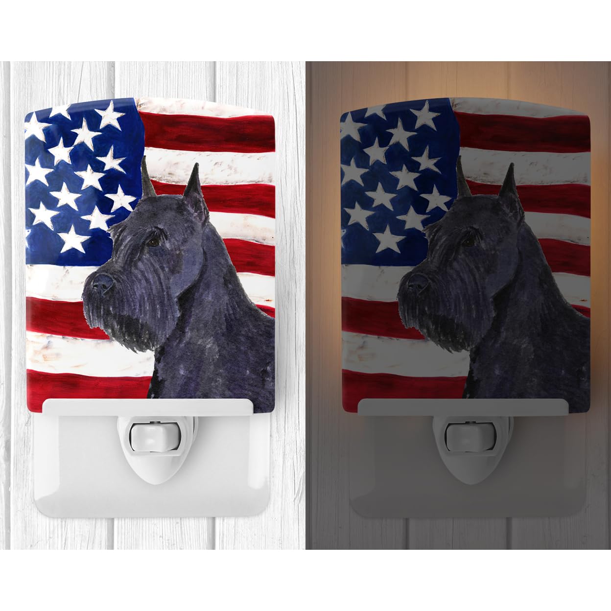 Carolines Treasures Ceramic Night Light, USA American Flag with Schnauzer, 6x4x3in, Multicolor, Model SS4007CNL