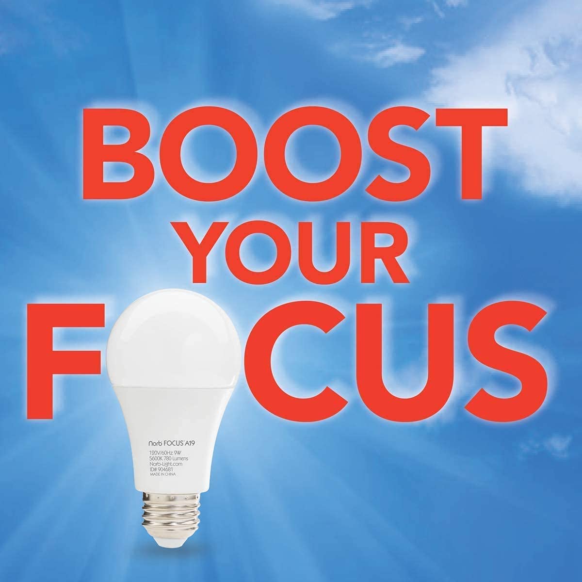 Norb Desk Lamp LED A19 1-Pack, White, Aluminum, Model FOCUS-A19-9W, Unique Spectrum for Study and Focus