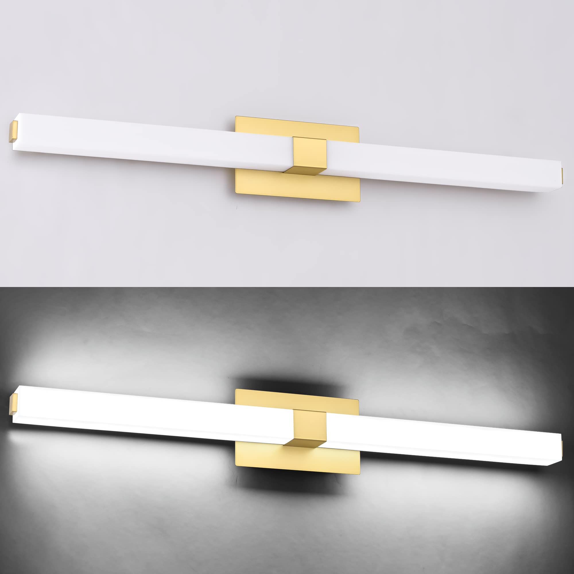 ZUZITO 40in LED Vanity Light Fixture, Gold Finish Metal, Bright White Acrylic Shade, Model S16001-1000mm-ND