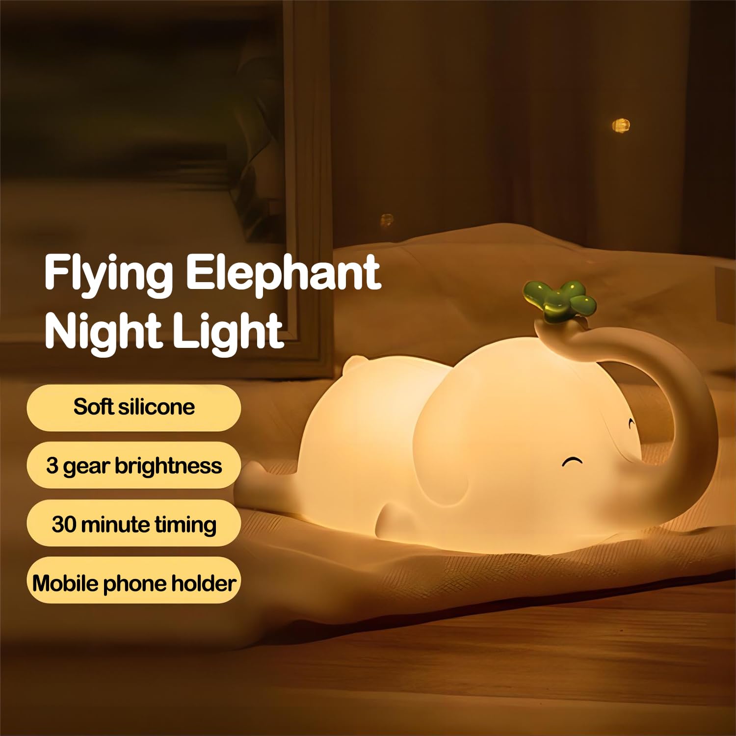 S Nmt Cute Elephant Silicone Night Light Led Novelty Lamp 3 Level Dimmable Nursery Nightlight Usb Rechargeable Timing Sleeping L