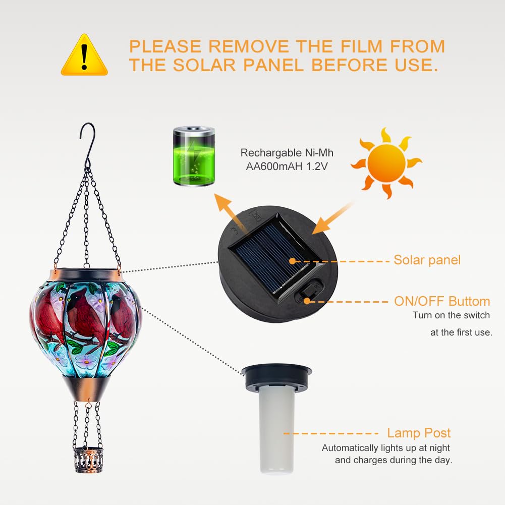 DREAMSOUL Solar Hot Air Balloon Lanterns, 2 PCS, Waterproof Metal & Glass, Multicolor, Model DS 1435-2 for Outdoor Decor
