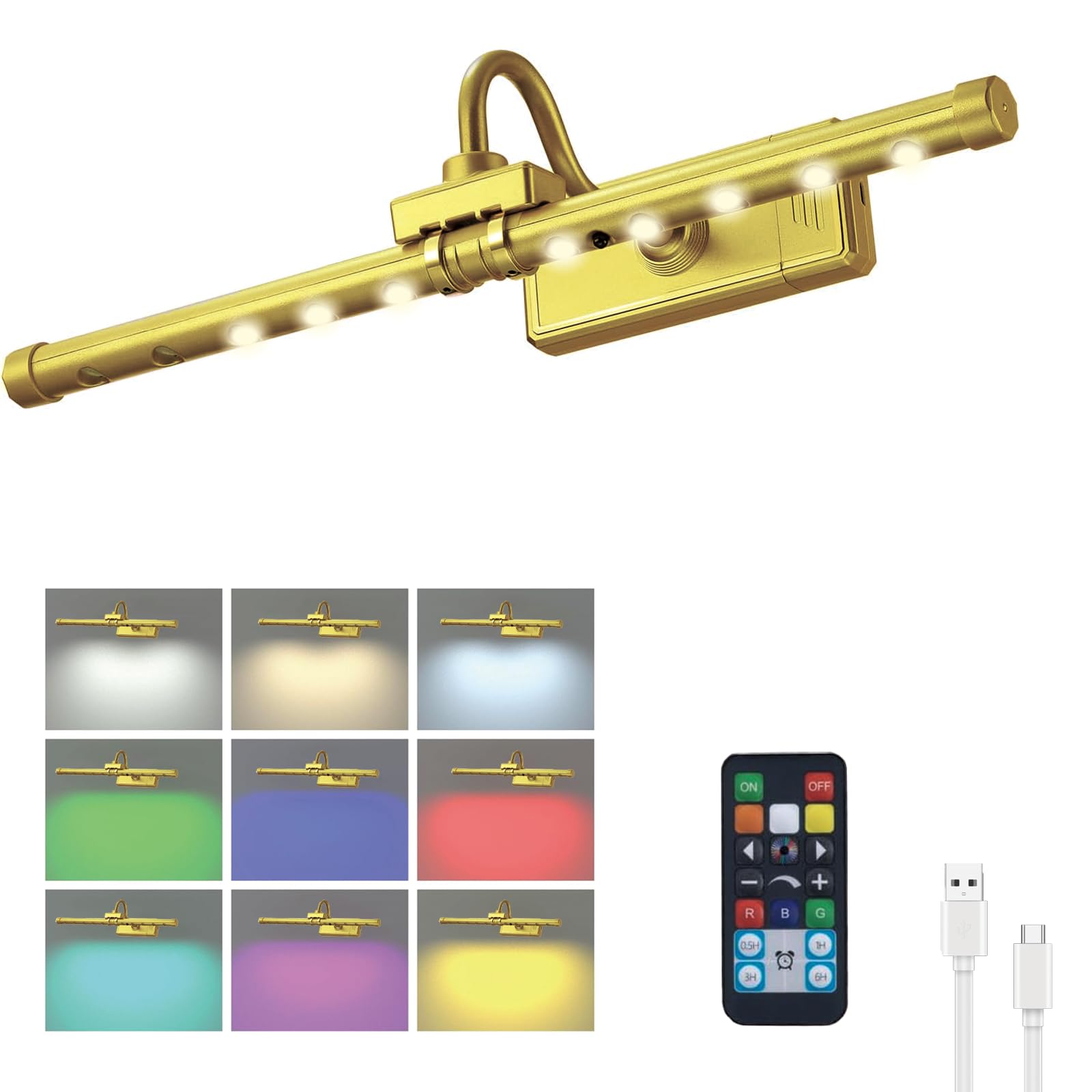 MIOBLUE Wireless Picture Light, Remote Control Picture Light with Dimmable, 16 Timer Preset Art Lights with RGBW Color Changing