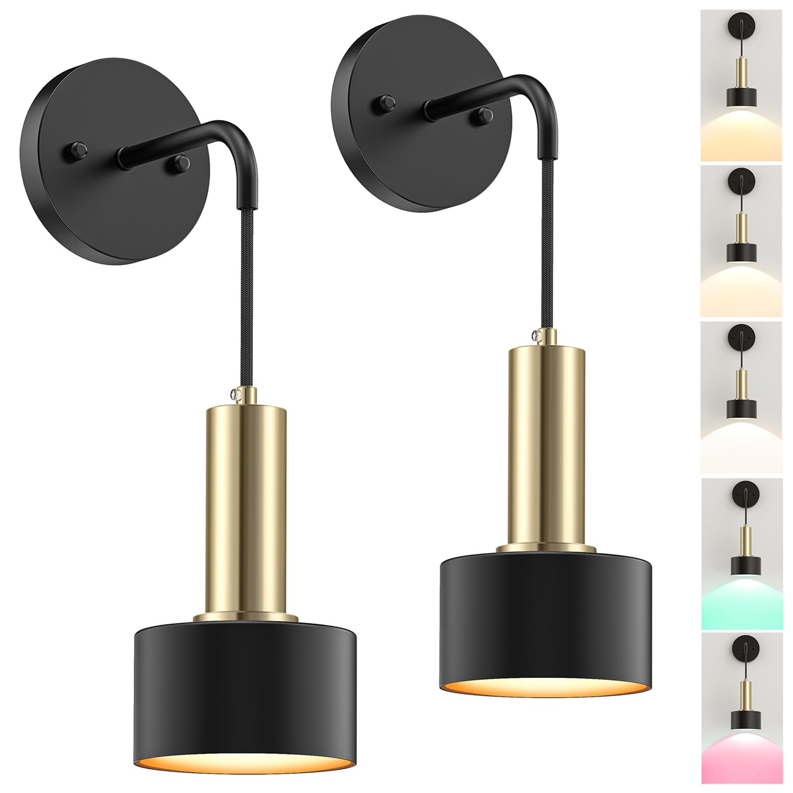 Battery Operated Wall Sconce Set of 2, High Brightness 5000mAh Rechargeable Wall Lamp 3 Color Temperature Dimmable RGB Indoor Wa