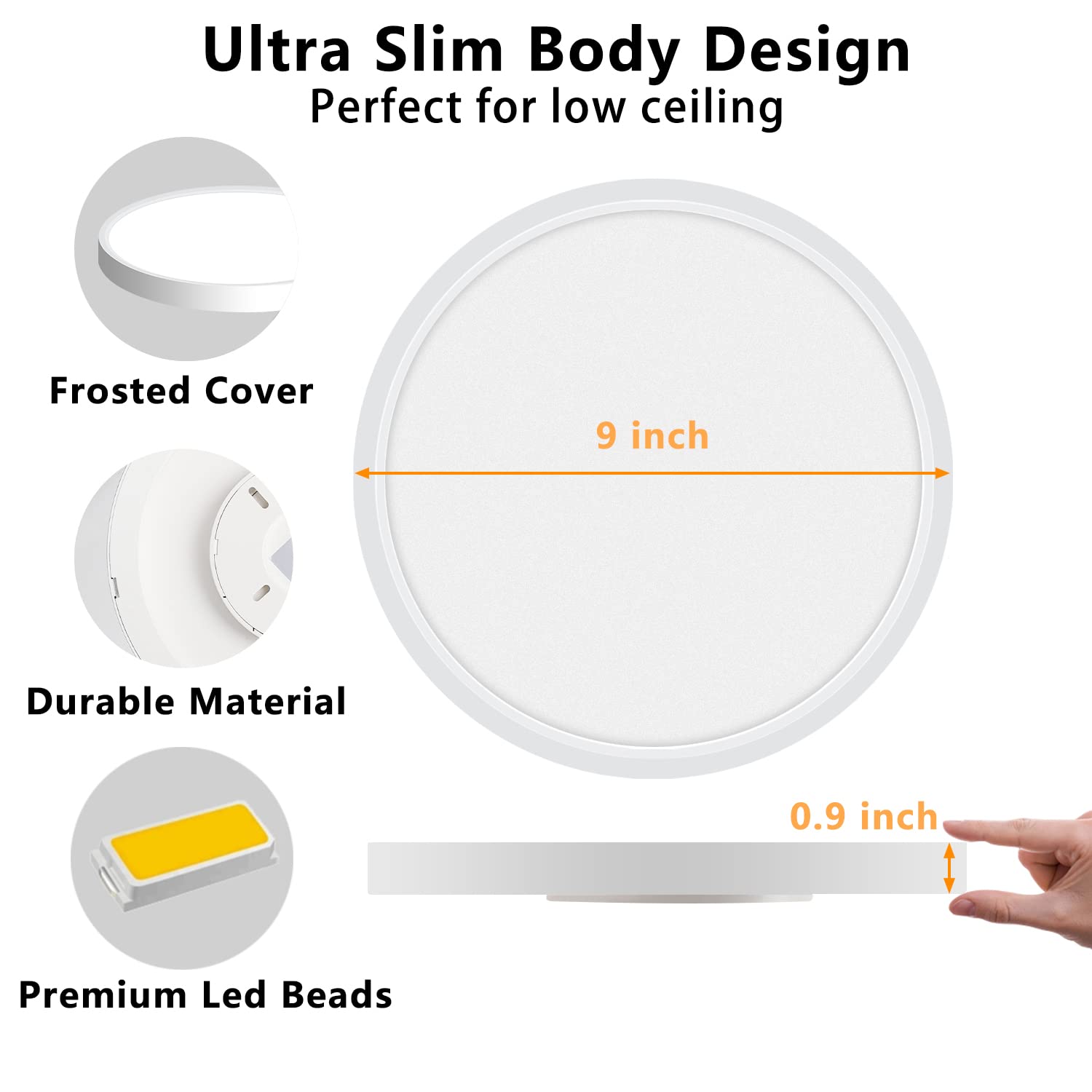 Charyjod 9-Inch Led Flush Mount Ceiling Light, 18W 5000K, White, Low Profile For Home