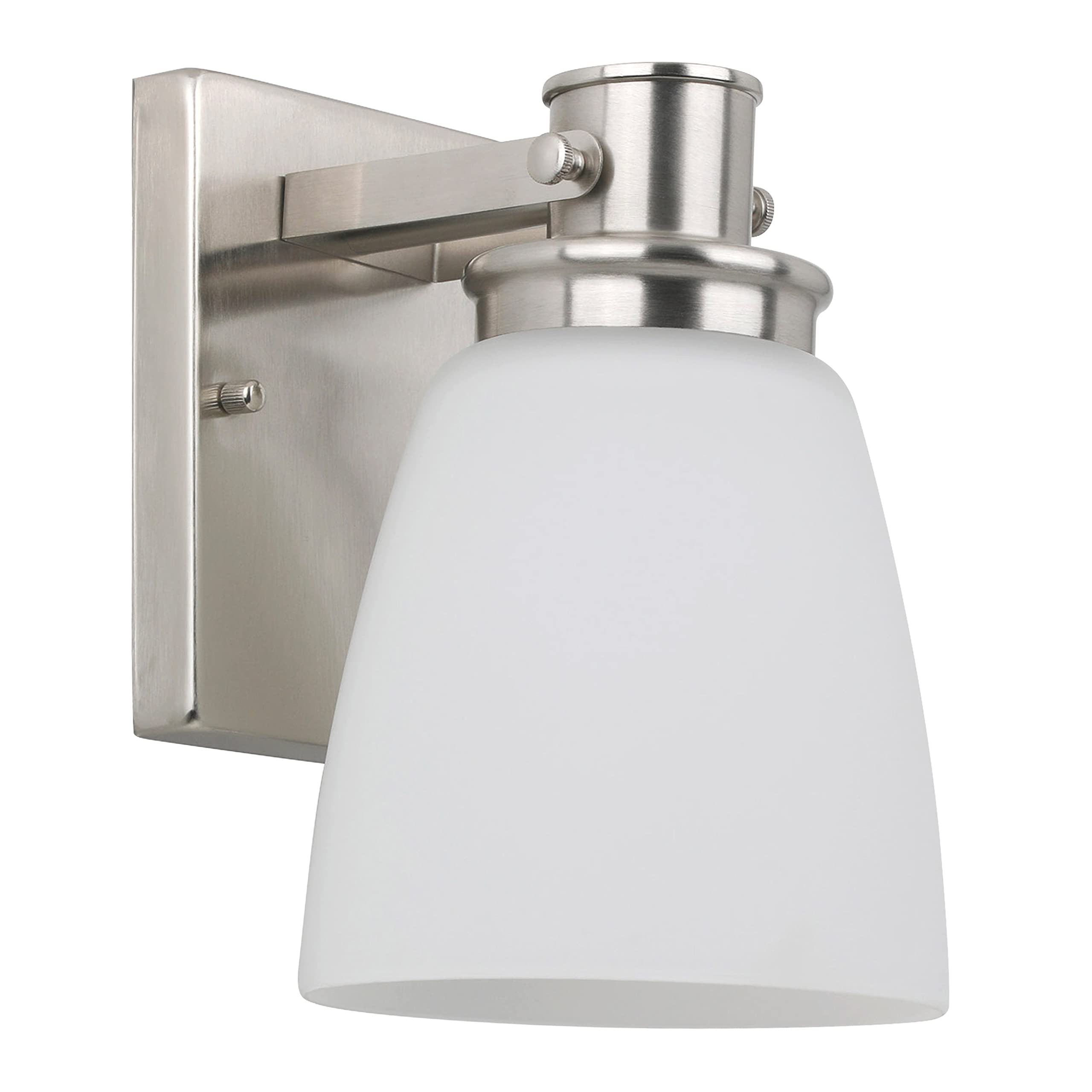 Design House Atkinson Wall Sconce, 1-Light, Frosted White Glass Shade, Dimmable, Up/Down Mountable, E26 Socket, Satin Nickel, 6.