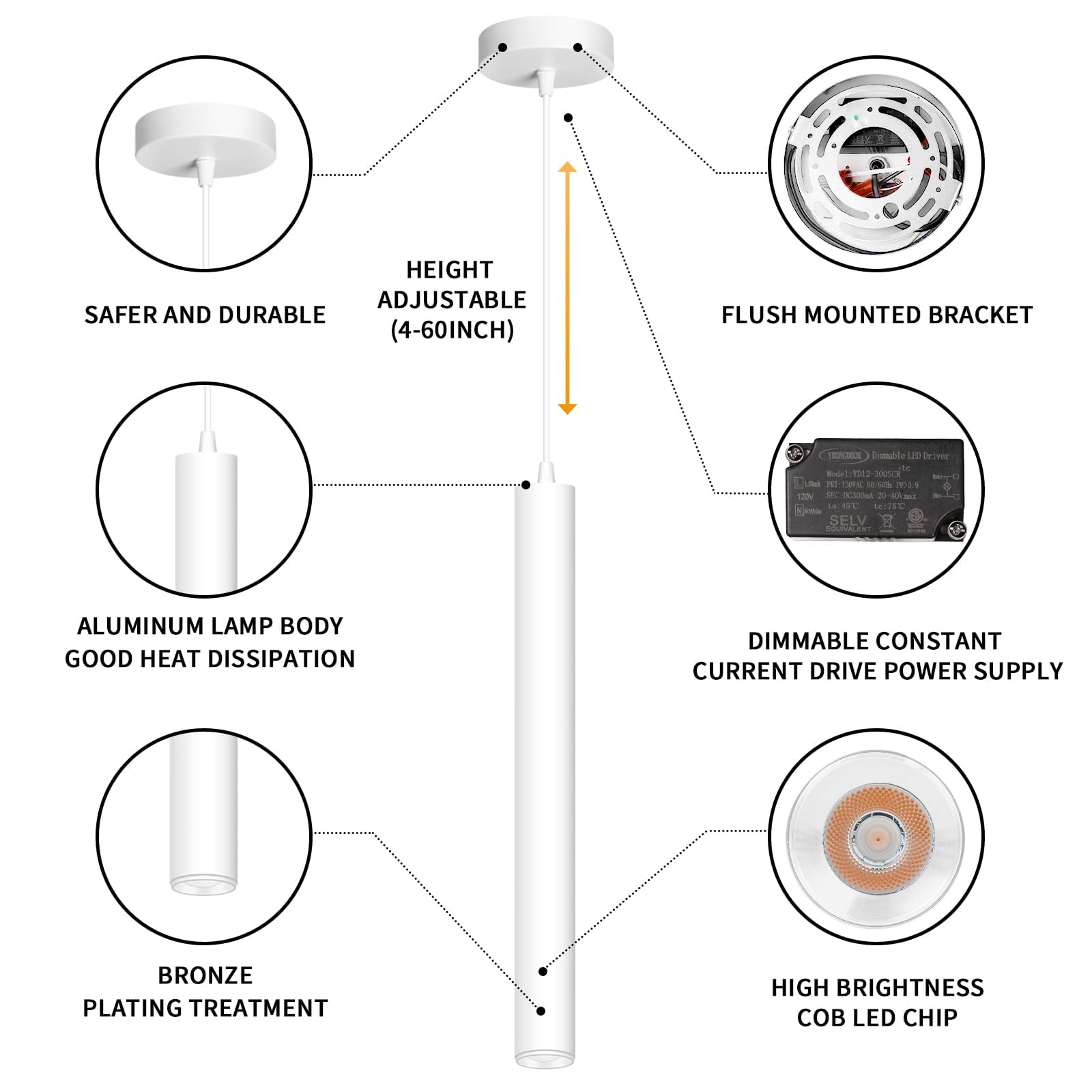 Okeli White Pendant Lights, Modern Pendant Light Fixture, Led Minimalist Strip Pendant Lighting For Kitchen Island Bar,15Inch,40