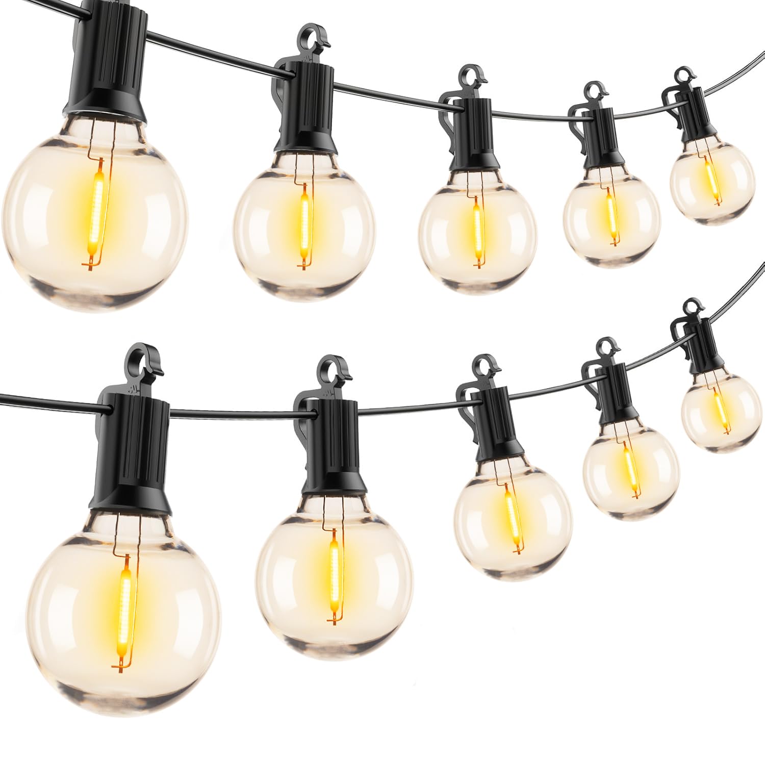 Brightown Outdoor String Lights - 2 Pack Globe Patio Lights 50 Ft With 25 G40 Shatterproof Bulbs, Waterproof Connectable Commerc