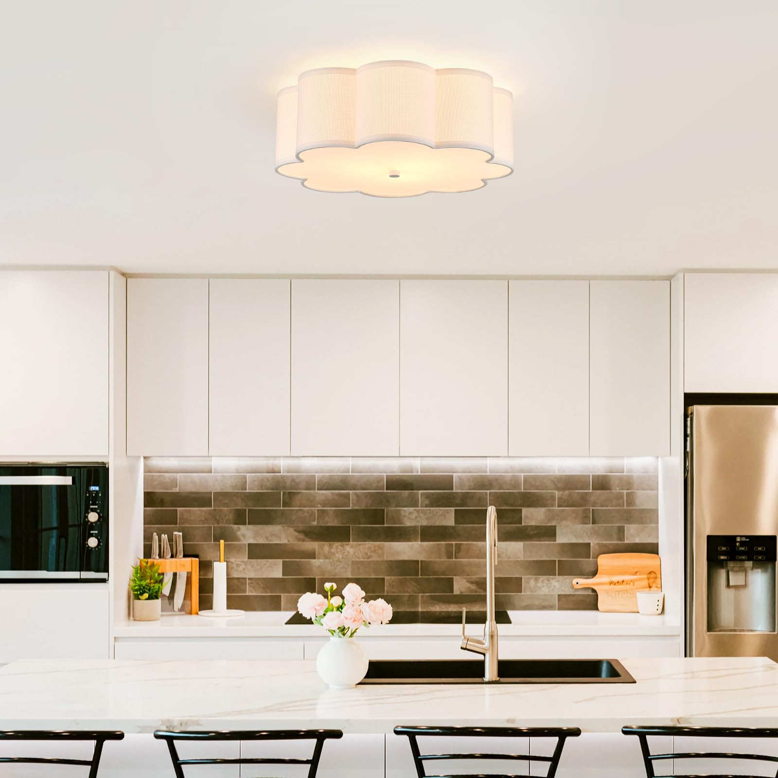 Widluth Modern Drum Semi Flush Mount Ceiling Light 3-Lights Modern 17.71'' White Drum Ceiling Lighting Fixture Vintage Modern Li