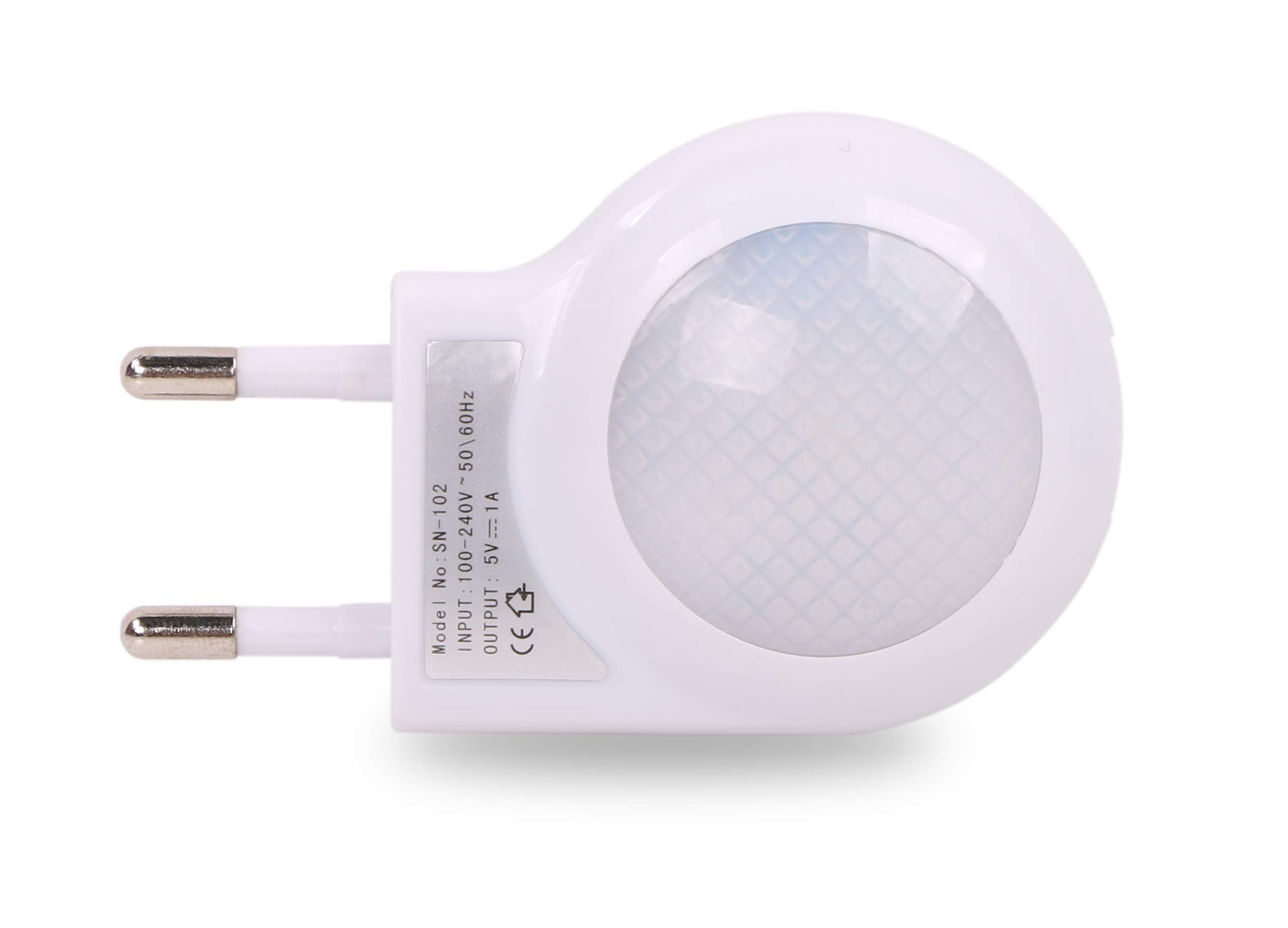 Omeet 2-Pack EU 2-Pin Plug LED Night Light with USB Wall Charger - 0.7W, White, Model SN-102