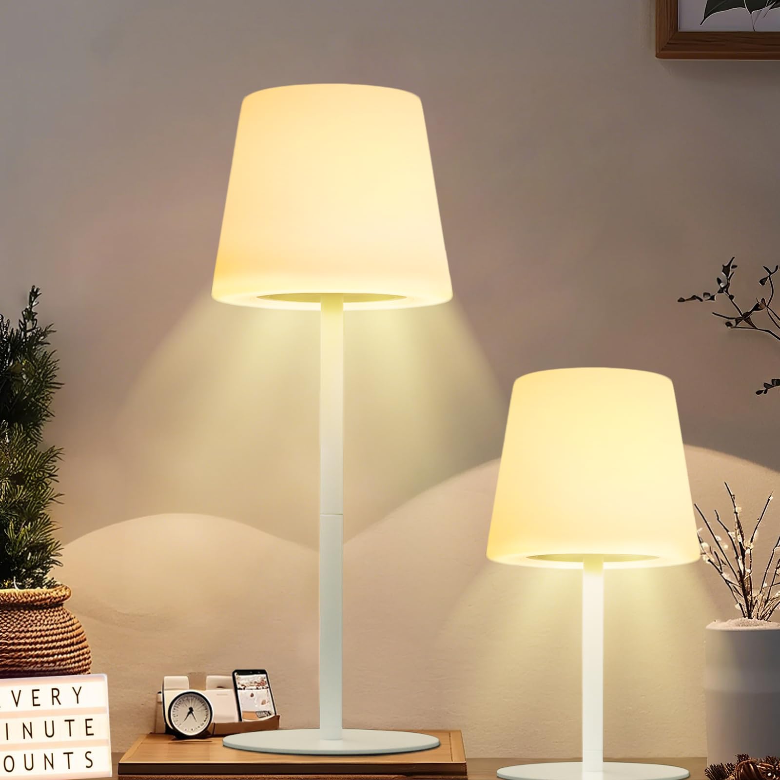 Wonder Solar Outdoor Cordless Lamp 2 Pack, Rechargeable Battery Operated Waterproof Lamp Bedroom Lamps 15.6'', Dimmable Night Li