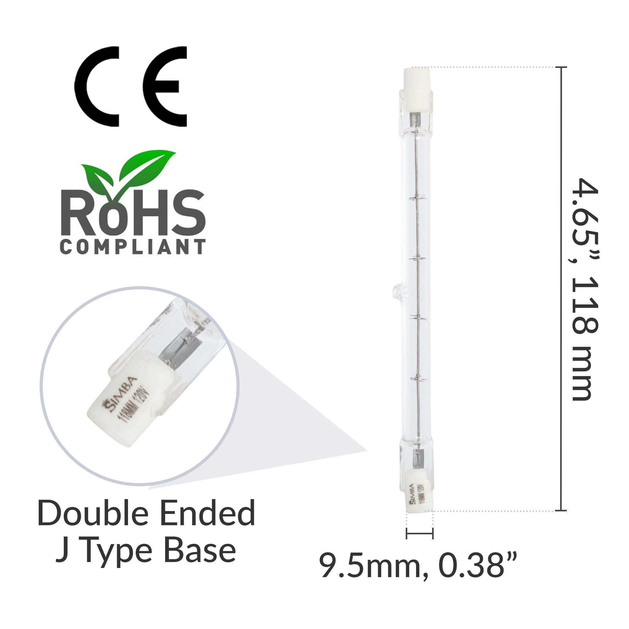 Simba Lighting Halogen R7S 118Mm T3 300W Dimmable 4000Lm (5 Pack) J Type Linear Double Ended Floodlight Bulb 360 Beam Angle 120V For Work  Security  Landscape Lights  Floor Lamps  Warm White 2700K