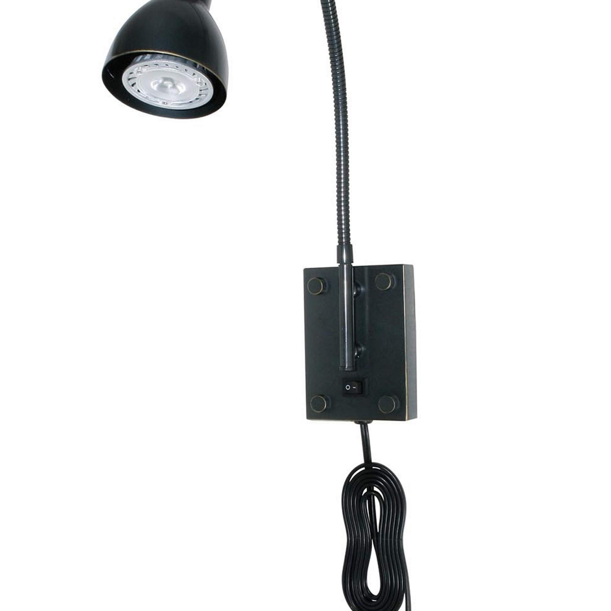 Benzara Metal Round Wall Reading Lamp with Plug in Switch, Black, Model BM225088