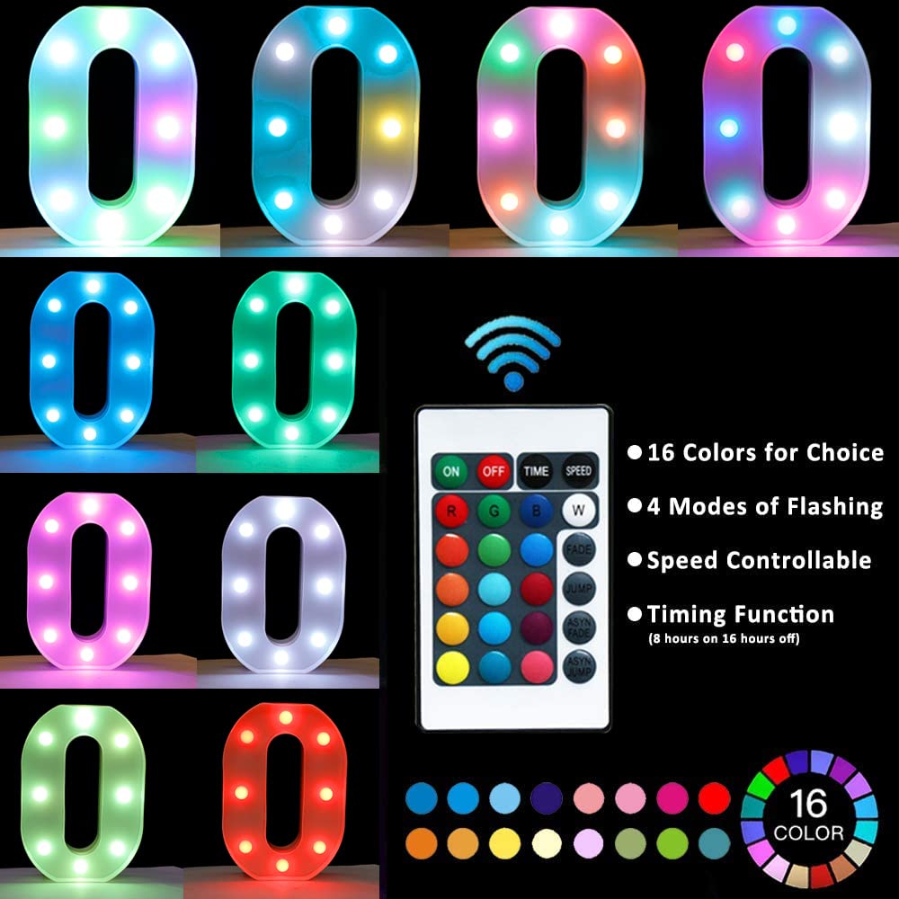 Pooqla Colorful Light Up Numbers with Remote, Color Changing LED Marquee Number Lights, Lighted Number Signs for Party Room Birt