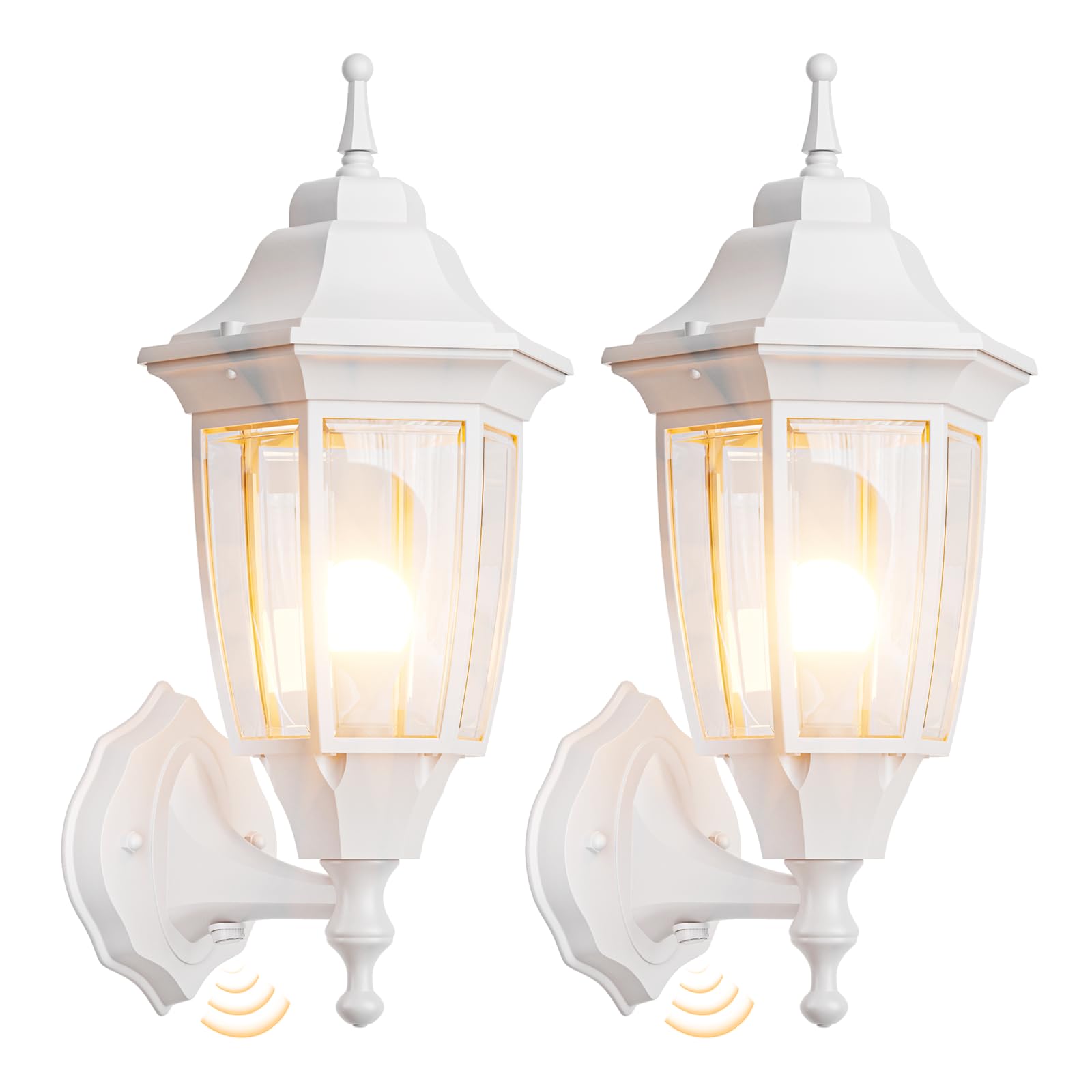 EMART Outdoor Front Porch Light  Exterior Anti-Corrosion  Waterproof Aluminum & Glass Shades Wall Lamp Fixture  Modern Sconce Lantern for Outside  House  Garage - 2 Pack  White (Bulb Included)