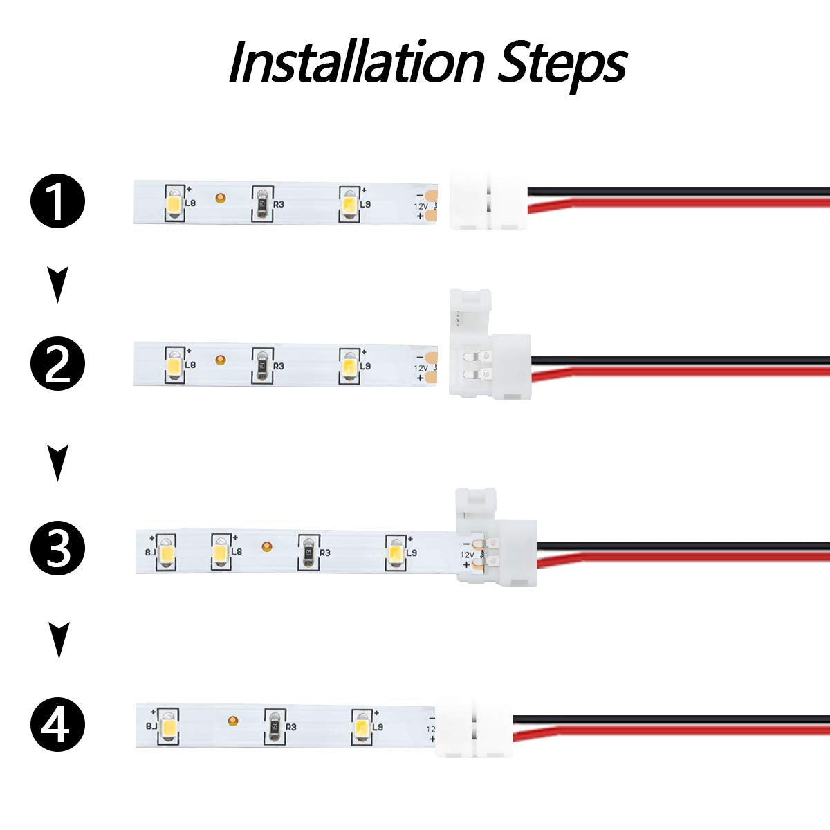 Lightingwill 10Pcs/Pack Strip To Strip With Wire Solderless Snap Down 2Pin Conductor Led Strip Connector For 8Mm Wide 3528 2835