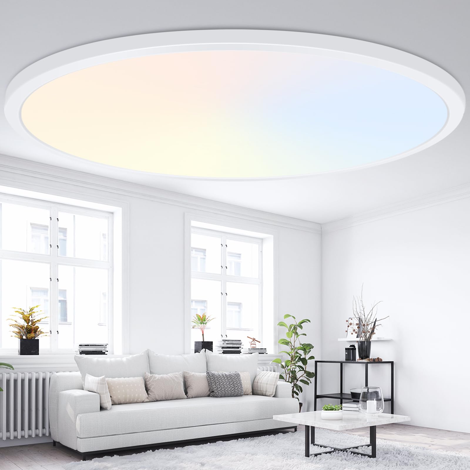 Brightever Flush Mount Ceiling Light 36W Dimmable 19 Inch 2700K-6500K Selectable Plastic 5CCT-White Model XD420-06