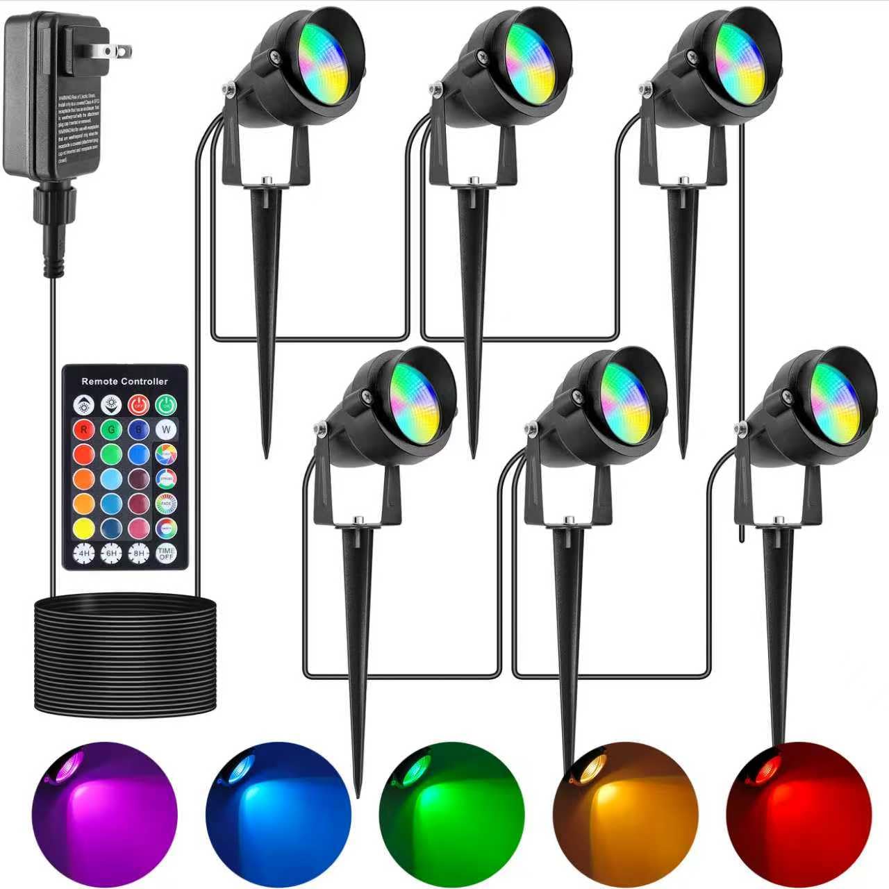 Chrisrmas Spotlights Outdoor, 24W Color Changing Landscape Lighting with Remote & Timer (4H/6H/8H), IP65 Waterproof Aluminum RGB