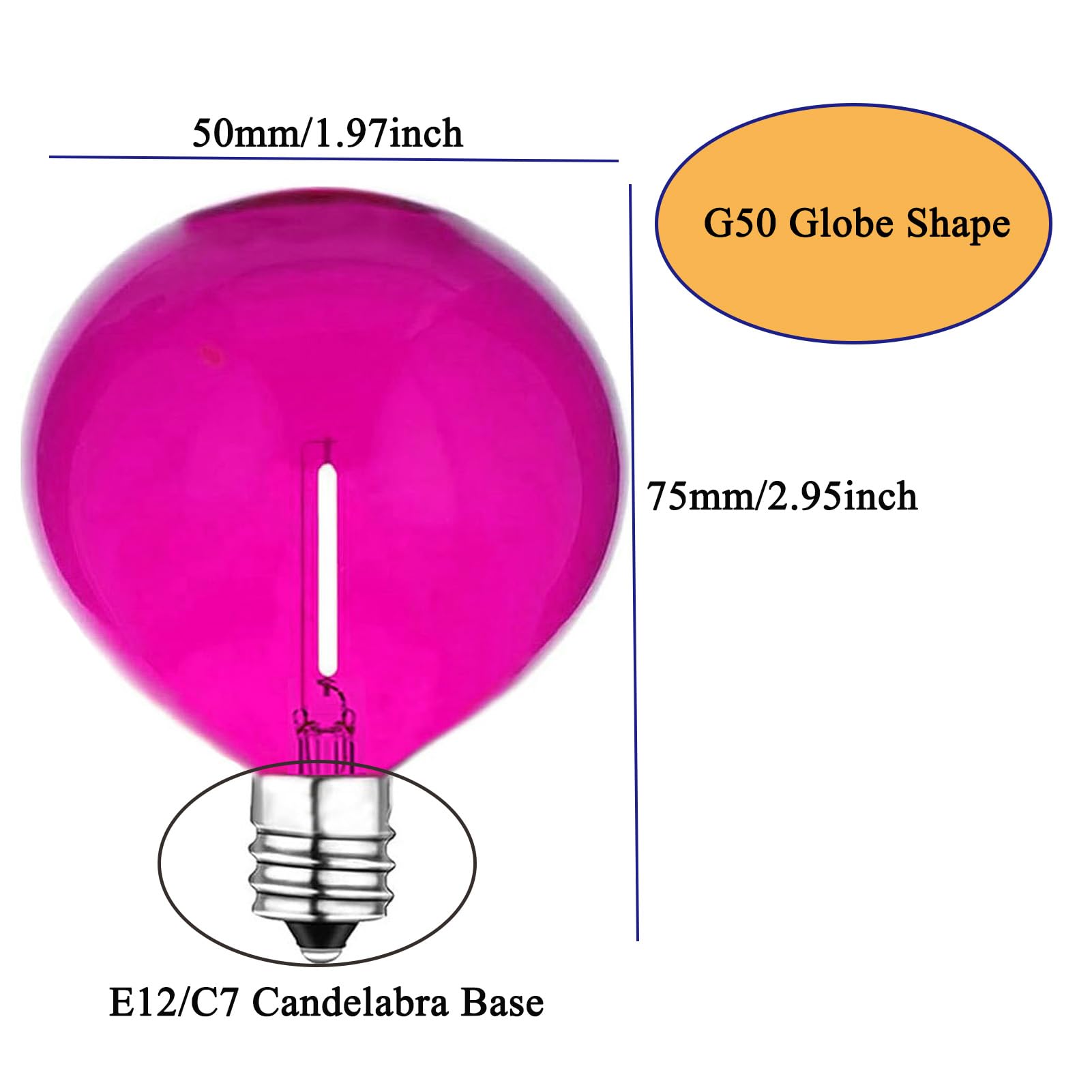 G50 Pink Globe Light Bulbs Replacement 1W Led Filament Bulb Shatterproof Waterproof Outdoor String Lights Pink Decorative Night Light E12/C7 Candelabra Base For Patio Garden Yard,15 Pack(Pink)