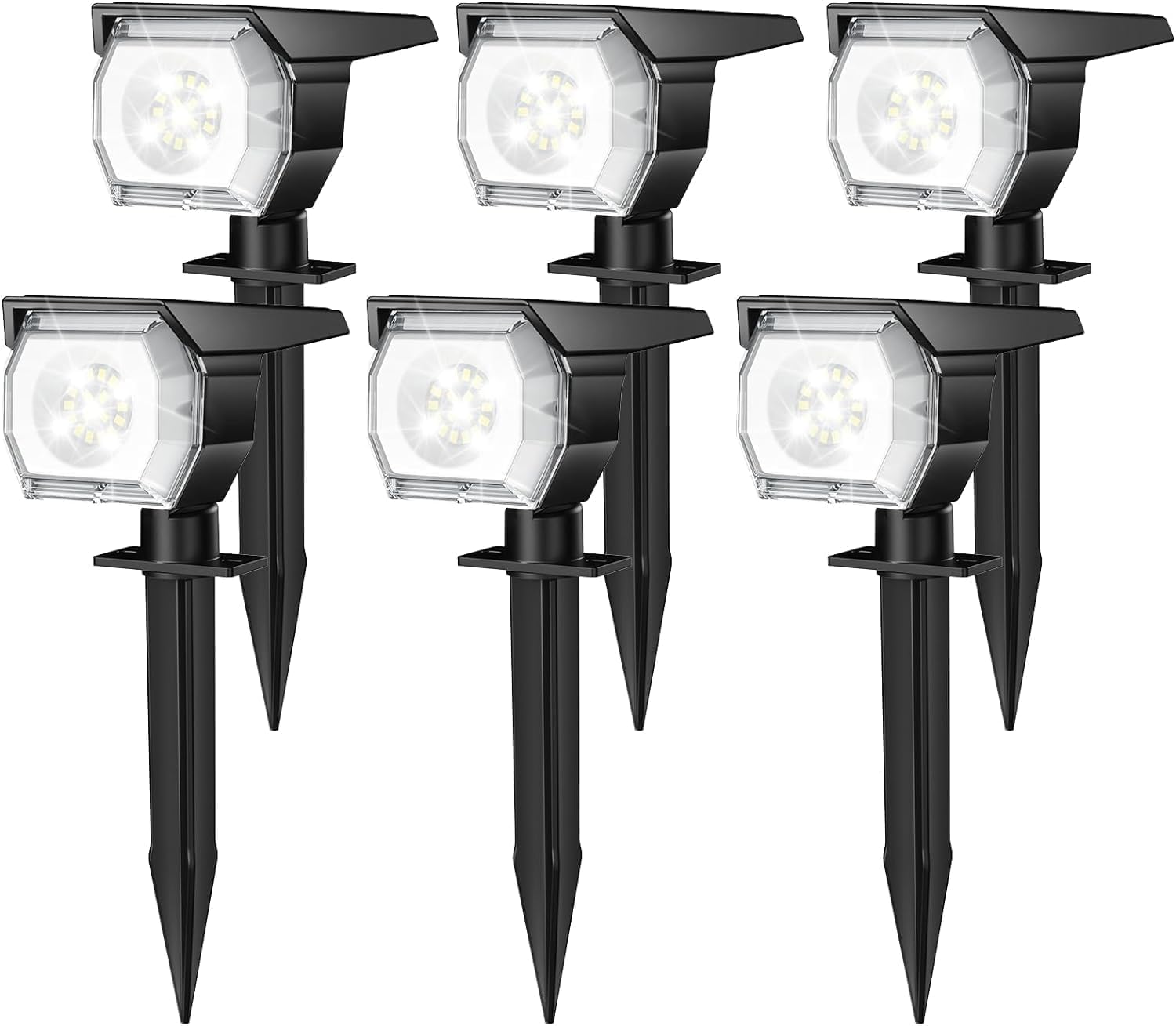 EIUIO Solar Outdoor Lights, Solar Lights Outdoor Waterproof, Solar Spot Lights Outdoor with Auto On/Off and 3 Lighting Modes, Outdoor Lights for Garden Decor, Outdoor Decor, 6 Pack(Cool White)